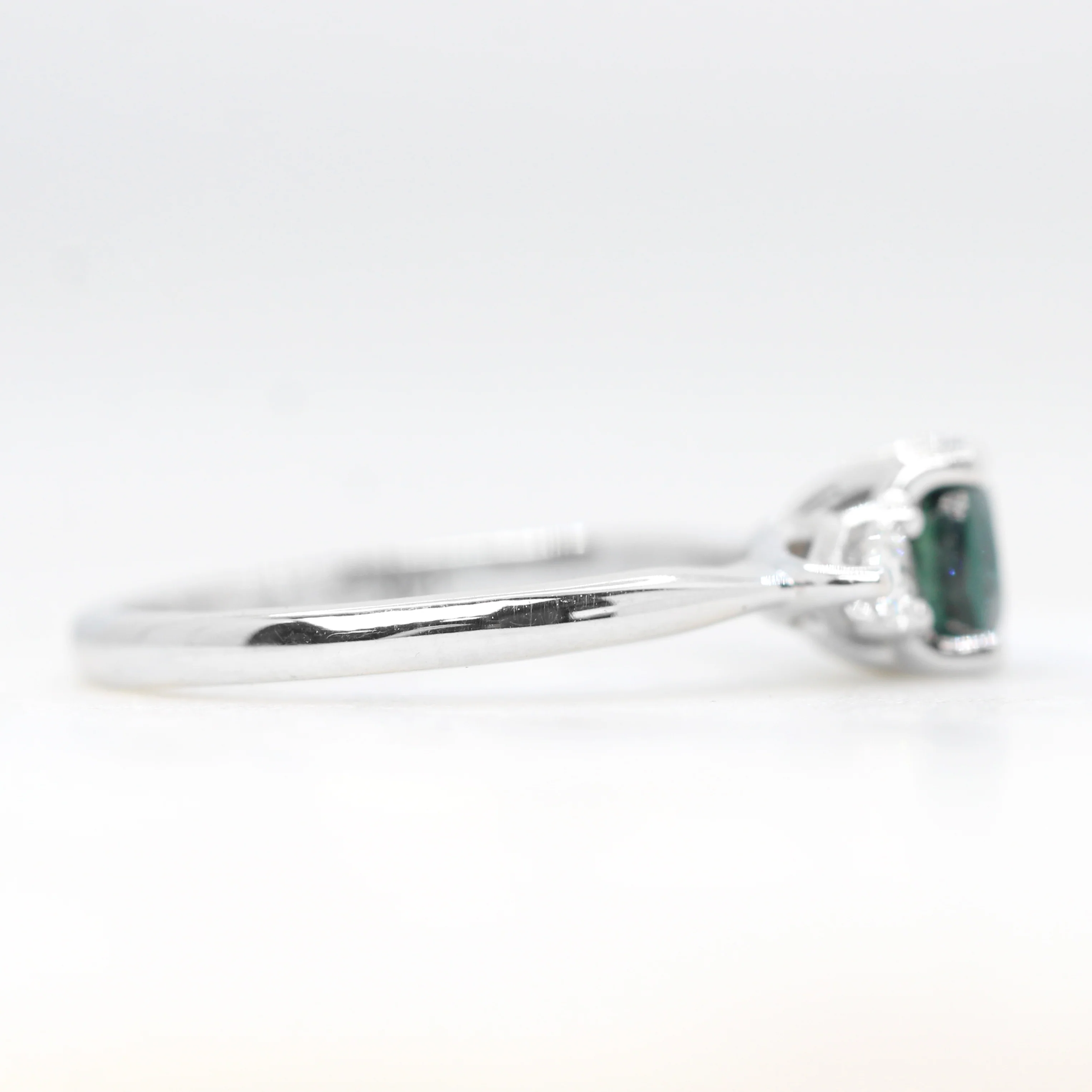 Oleander Ring with a 1.03 Carat Dark Teal Cushion Cut Madagascar Sapphire and White Accent Diamonds in 14k White Gold - Ready to Size and Ship - Image 5