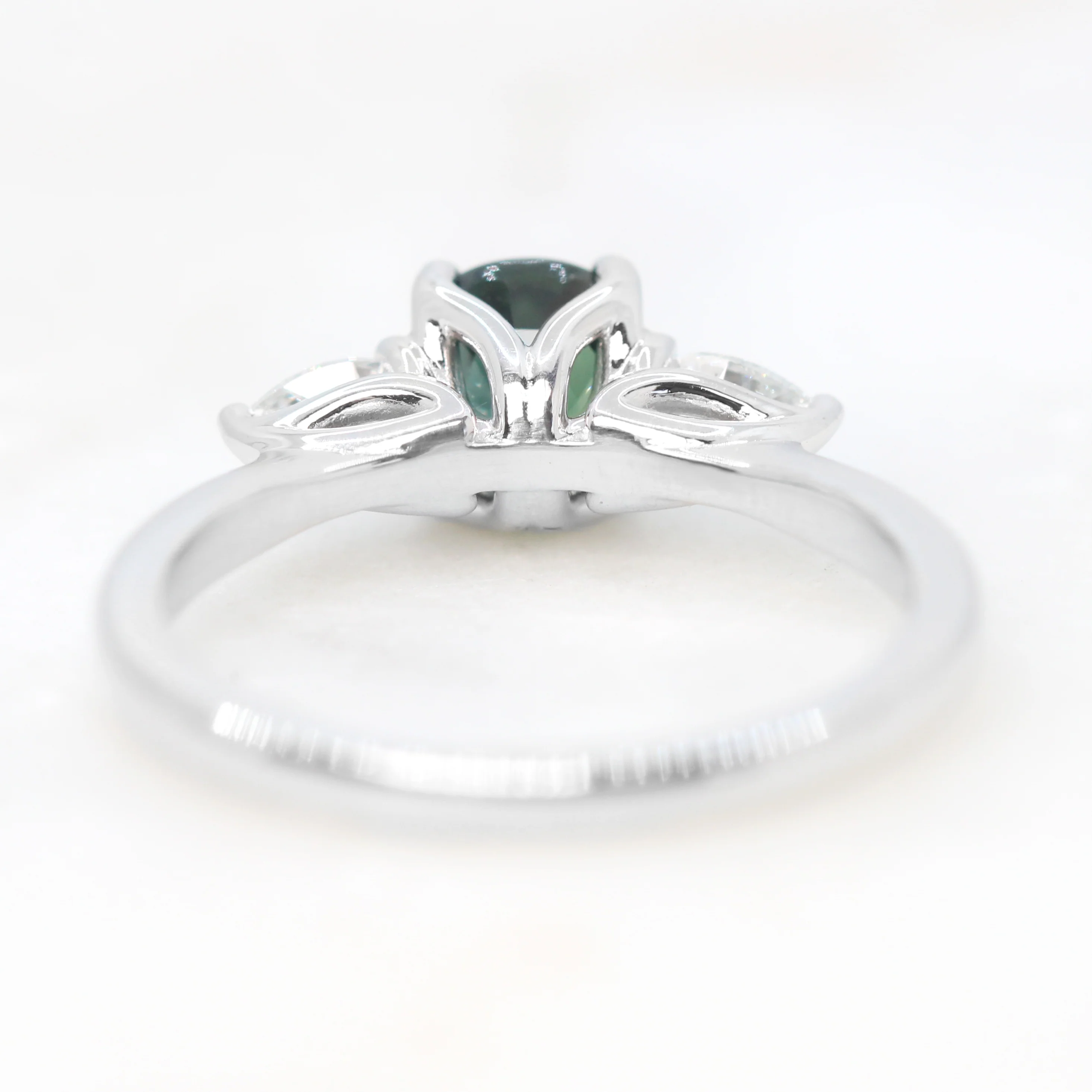 Oleander Ring with a 1.03 Carat Dark Teal Cushion Cut Madagascar Sapphire and White Accent Diamonds in 14k White Gold - Ready to Size and Ship - Image 6