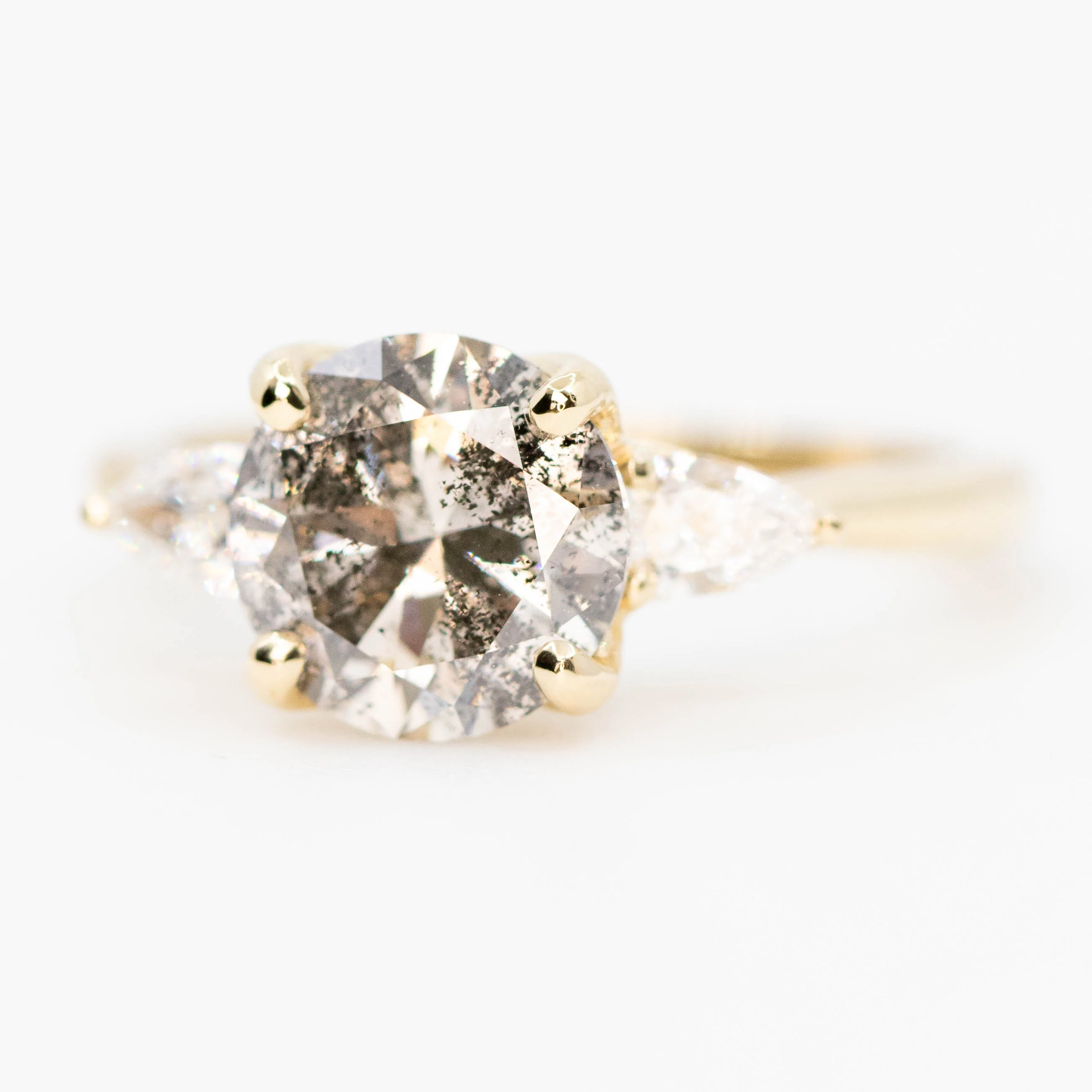 Oleander Ring with a 2.02 Carat Warm Gray Salt and Pepper Diamond and White Diamond Accents in 14k Yellow Gold - Ready to Size and Ship - Image 3