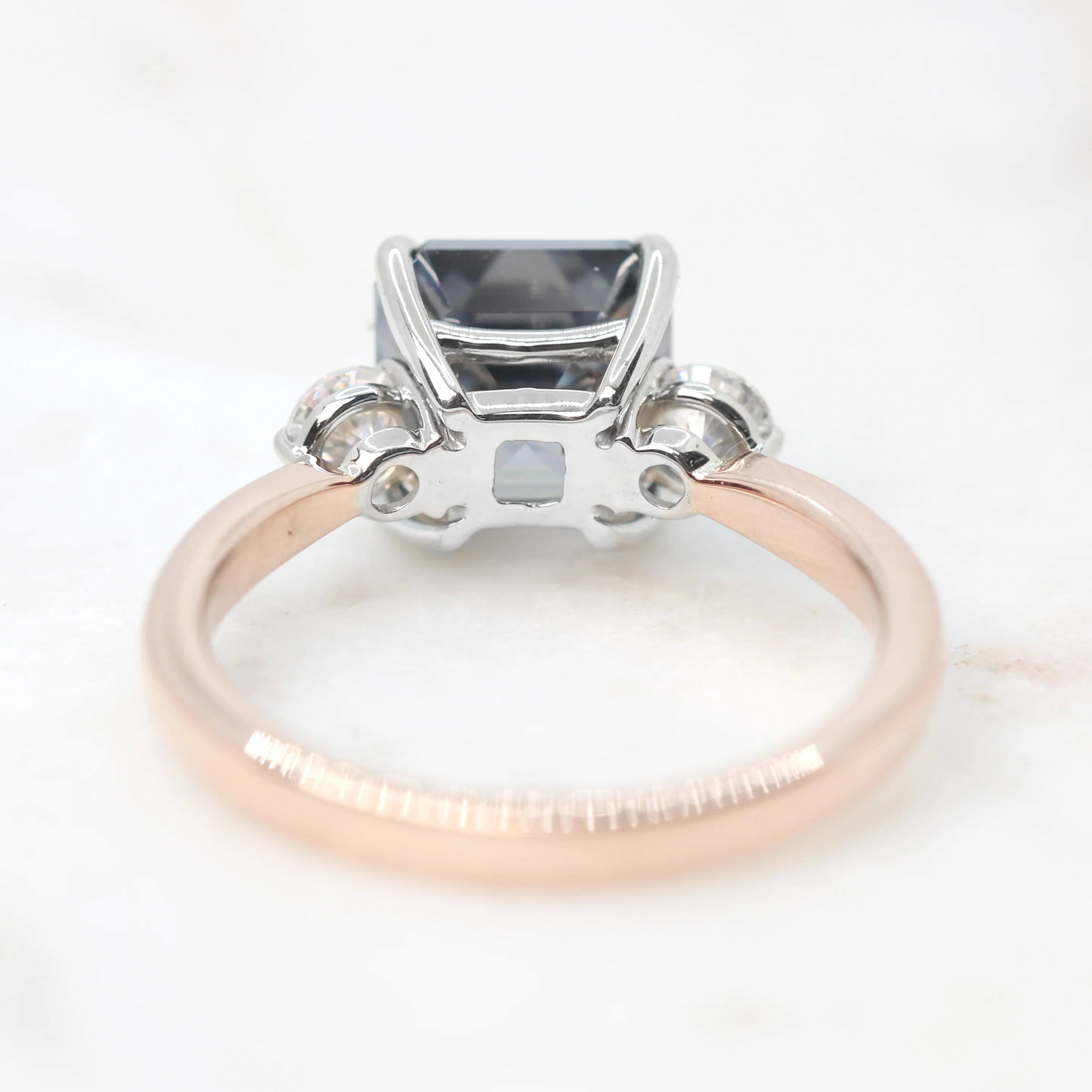 Olive Ring with a 2.50 Carat Asscher Cut Gray Moissanite and Moissanite Accents in 14k White & Rose Gold - Ready to Size and Ship - Image 6