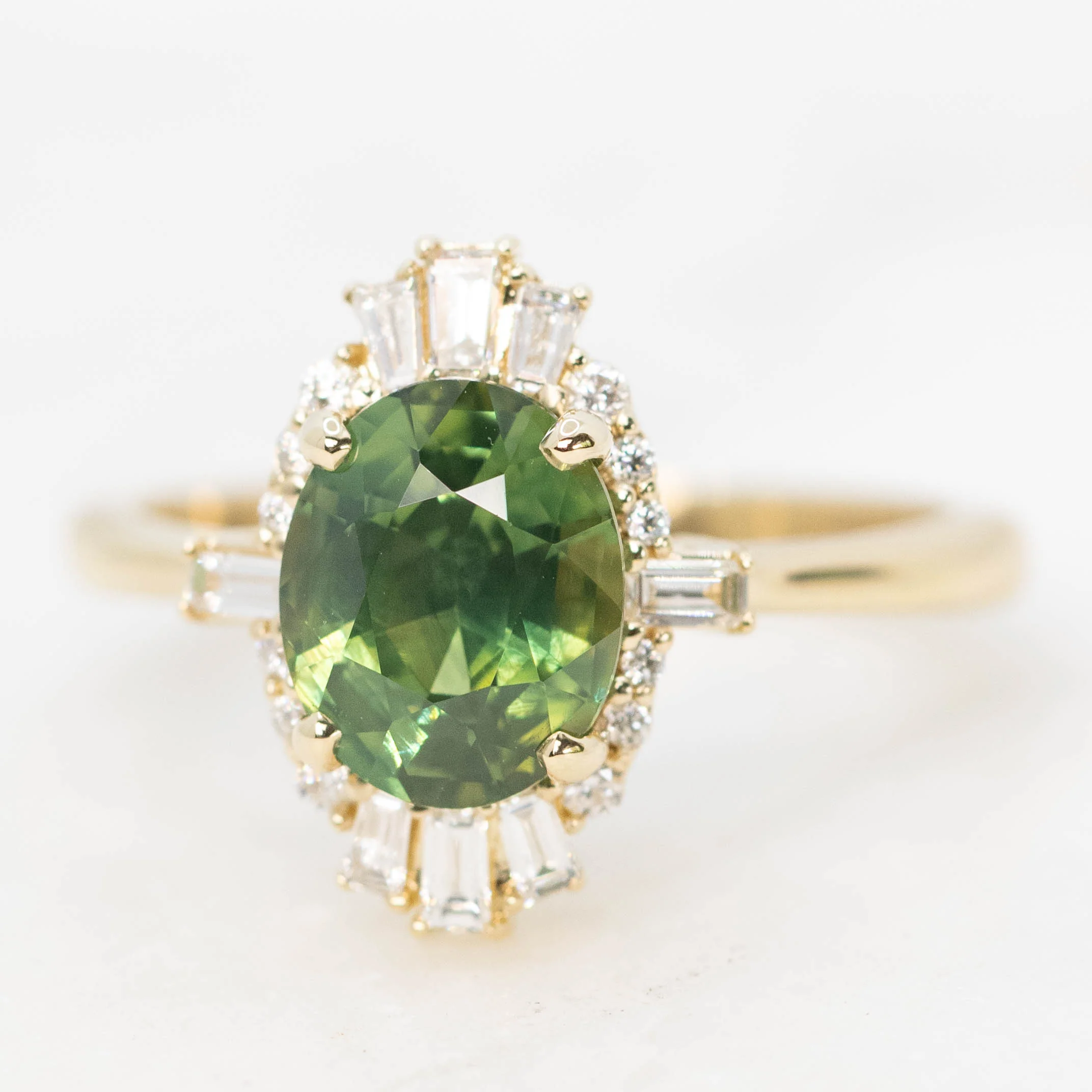Ophelia Ring with a 2.06 Carat Green Australian Oval Sapphire and White Accent Diamonds in 14k Yellow Gold - Ready to Size and Ship - Image 3