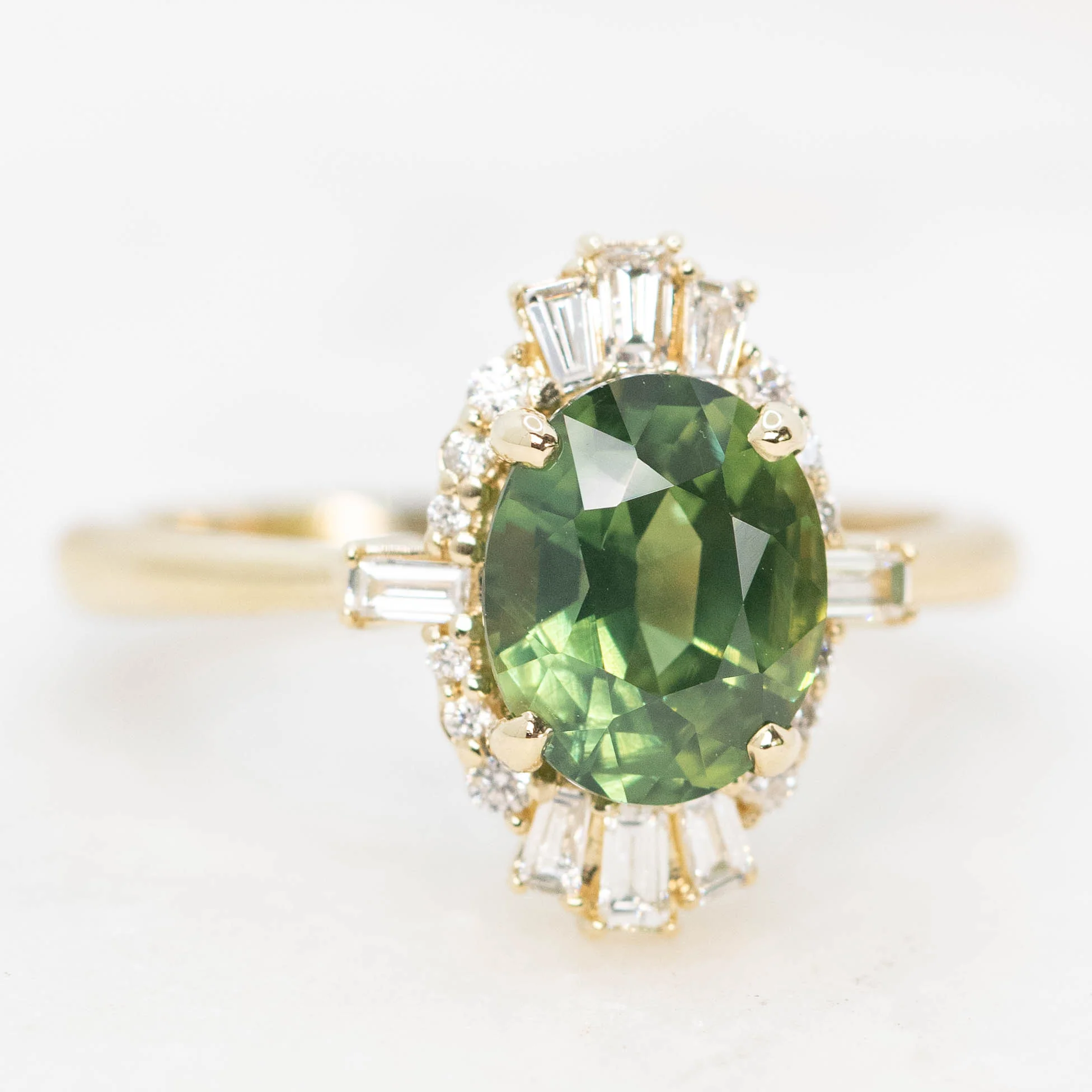 Ophelia Ring with a 2.06 Carat Green Australian Oval Sapphire and White Accent Diamonds in 14k Yellow Gold - Ready to Size and Ship - Image 4
