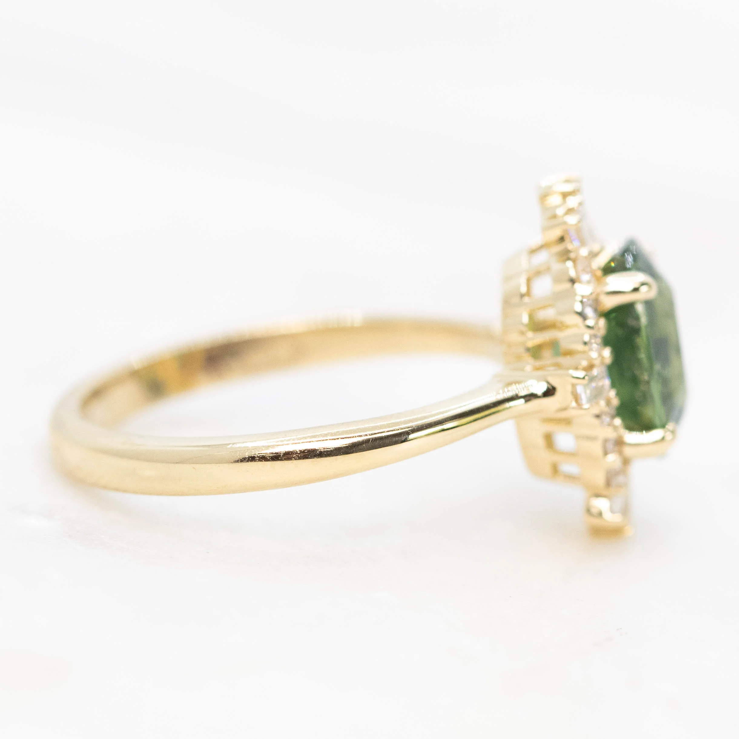 Ophelia Ring with a 2.06 Carat Green Australian Oval Sapphire and White Accent Diamonds in 14k Yellow Gold - Ready to Size and Ship - Image 5