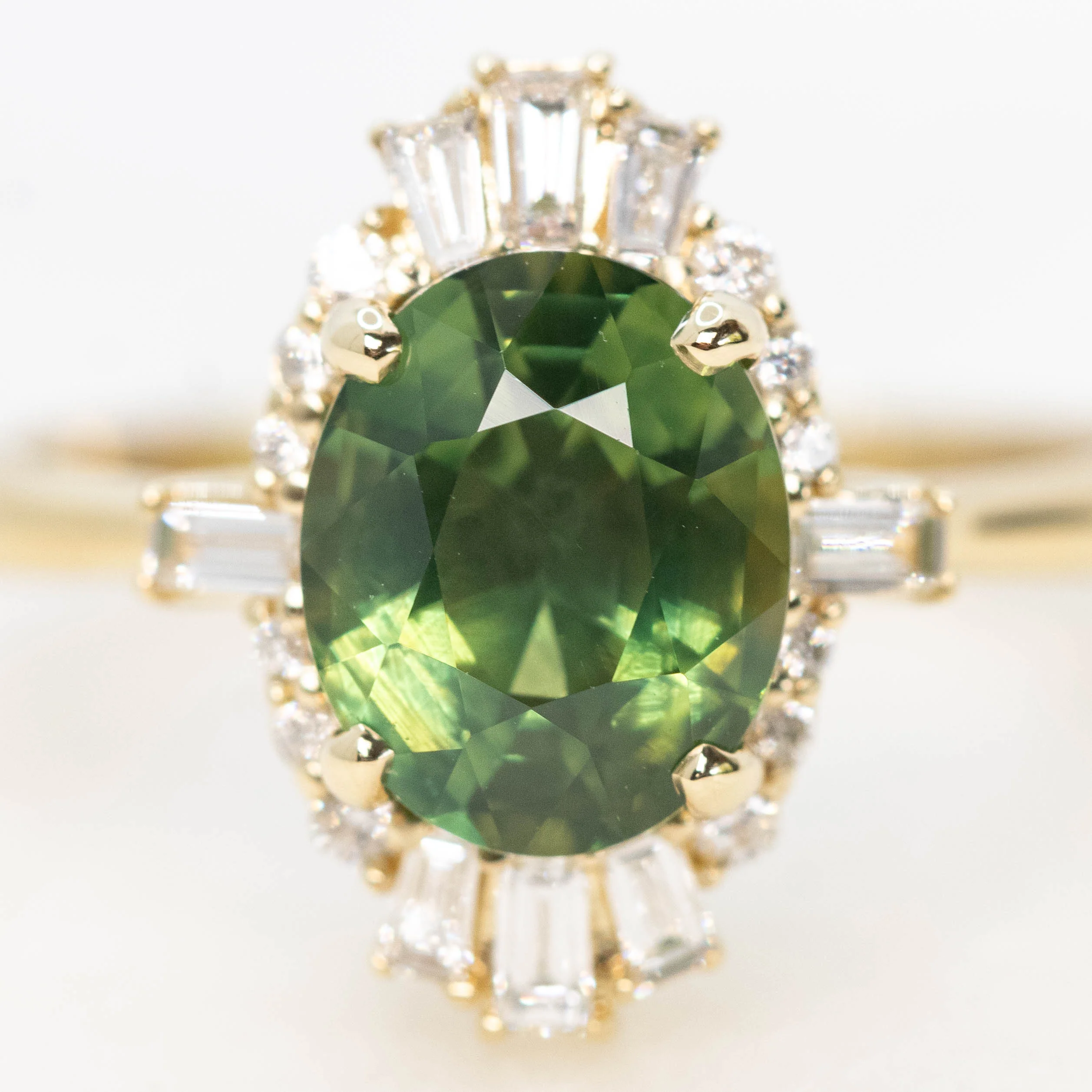 Ophelia Ring with a 2.06 Carat Green Australian Oval Sapphire and White Accent Diamonds in 14k Yellow Gold - Ready to Size and Ship - Image 7