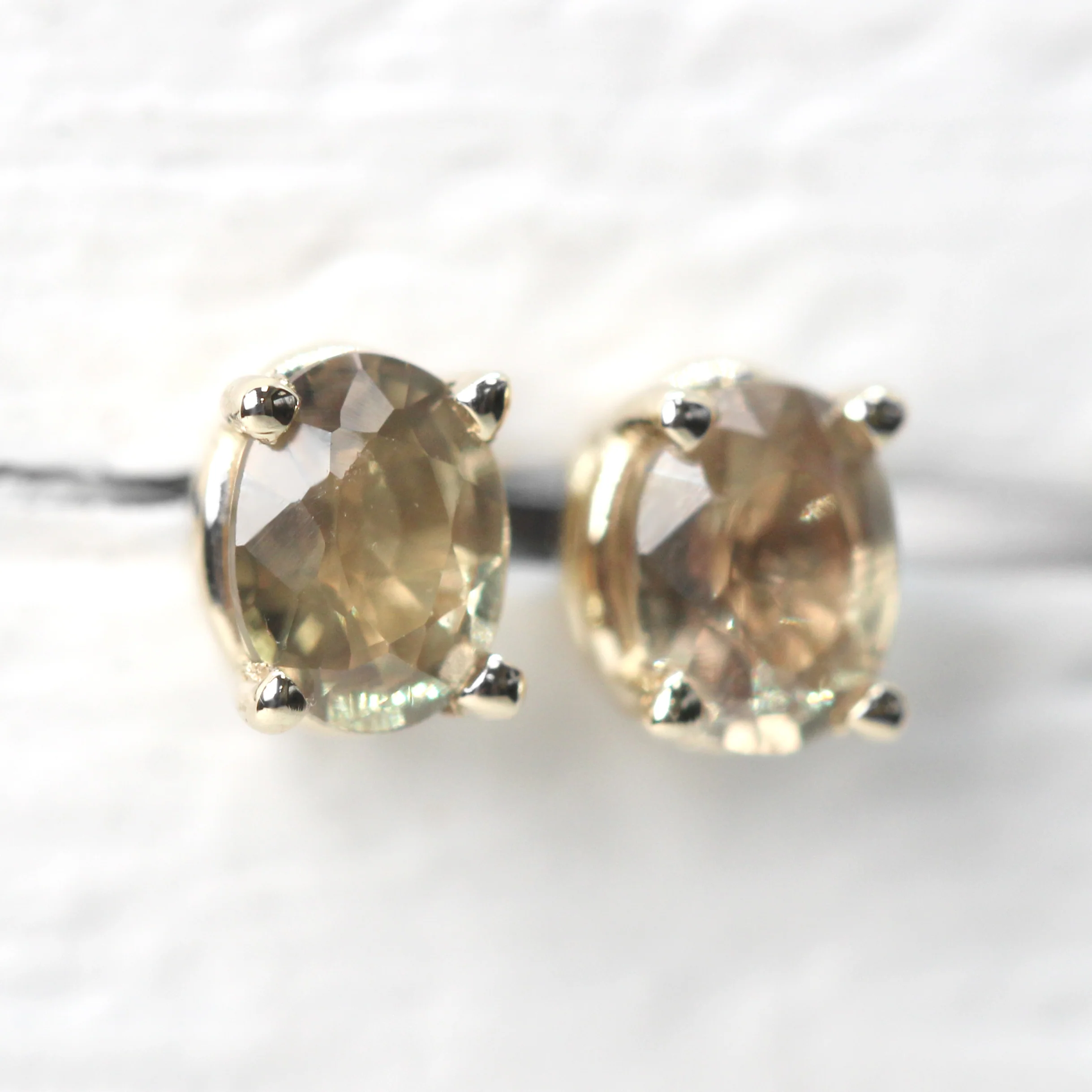 Orange Pink Oval Sapphire Earrings in 14k Yellow Gold - Ready to Ship - Image 3
