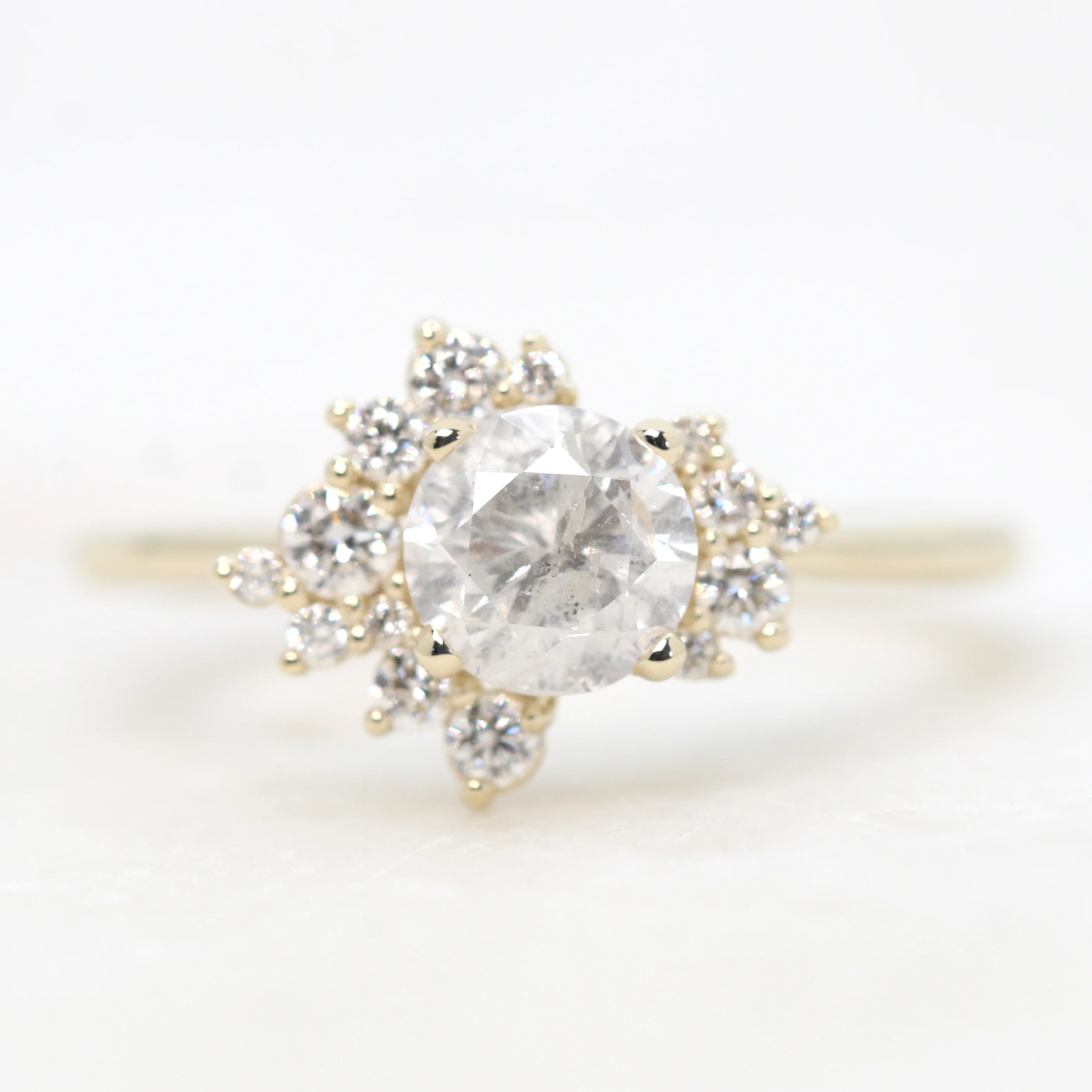Orion Ring with a 1.00 Carat Round White Salt and Pepper Diamond and White Accent Diamonds in 14k Yellow Gold - Ready to Size and Ship