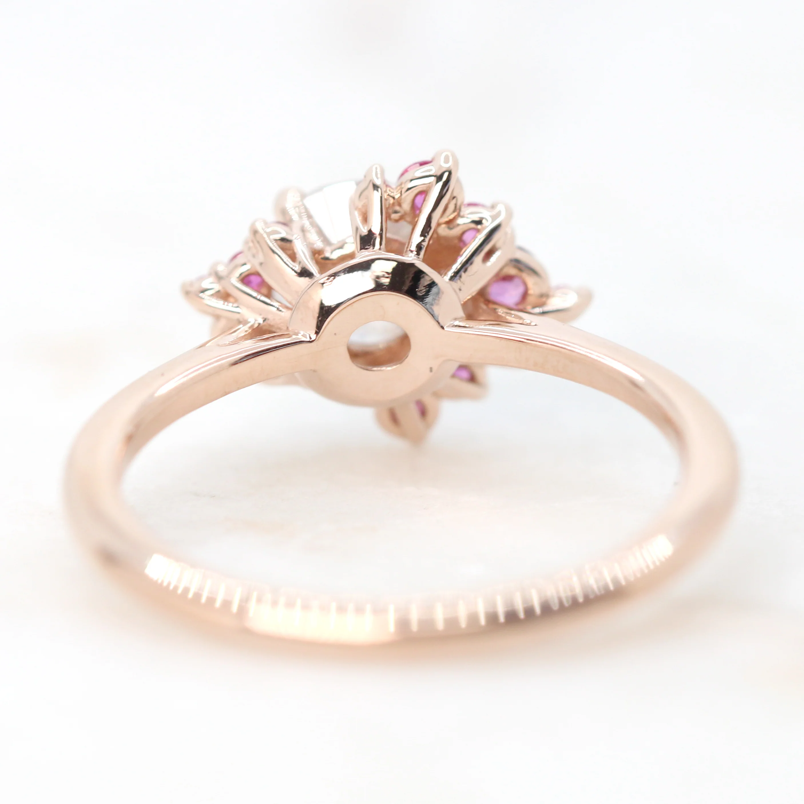 Orion Ring with a 1.02 Carat Round White Salt and Pepper Diamond and Pink Sapphire Accents in 14k Rose Gold - Ready to Size and Ship - Image 6