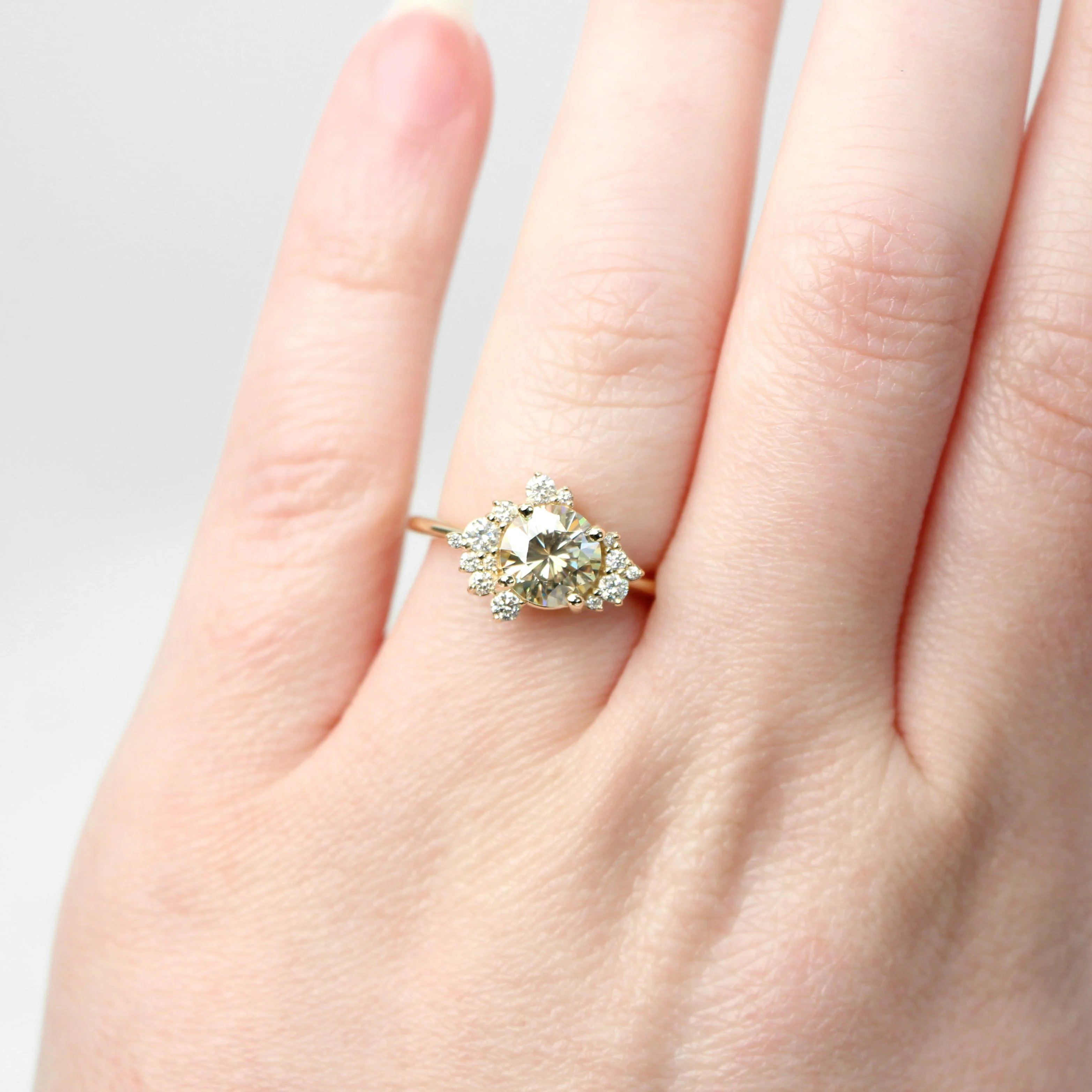 Orion Ring with a 1.25 Carat Round Golden Champagne Moissanite and White Accent Diamonds - Made to Order - Image 2