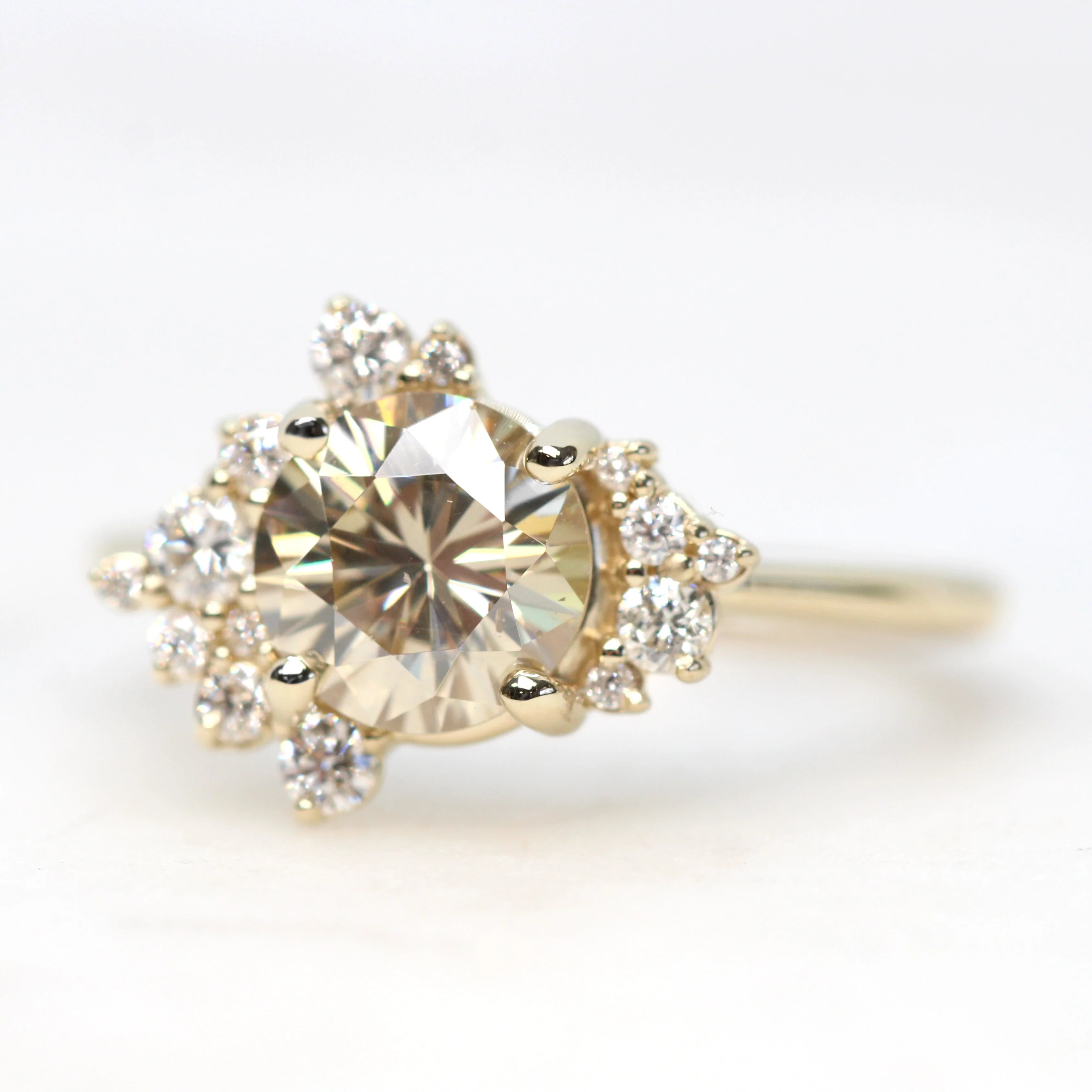 Orion Ring with a 1.25 Carat Round Golden Champagne Moissanite and White Accent Diamonds - Made to Order - Image 3