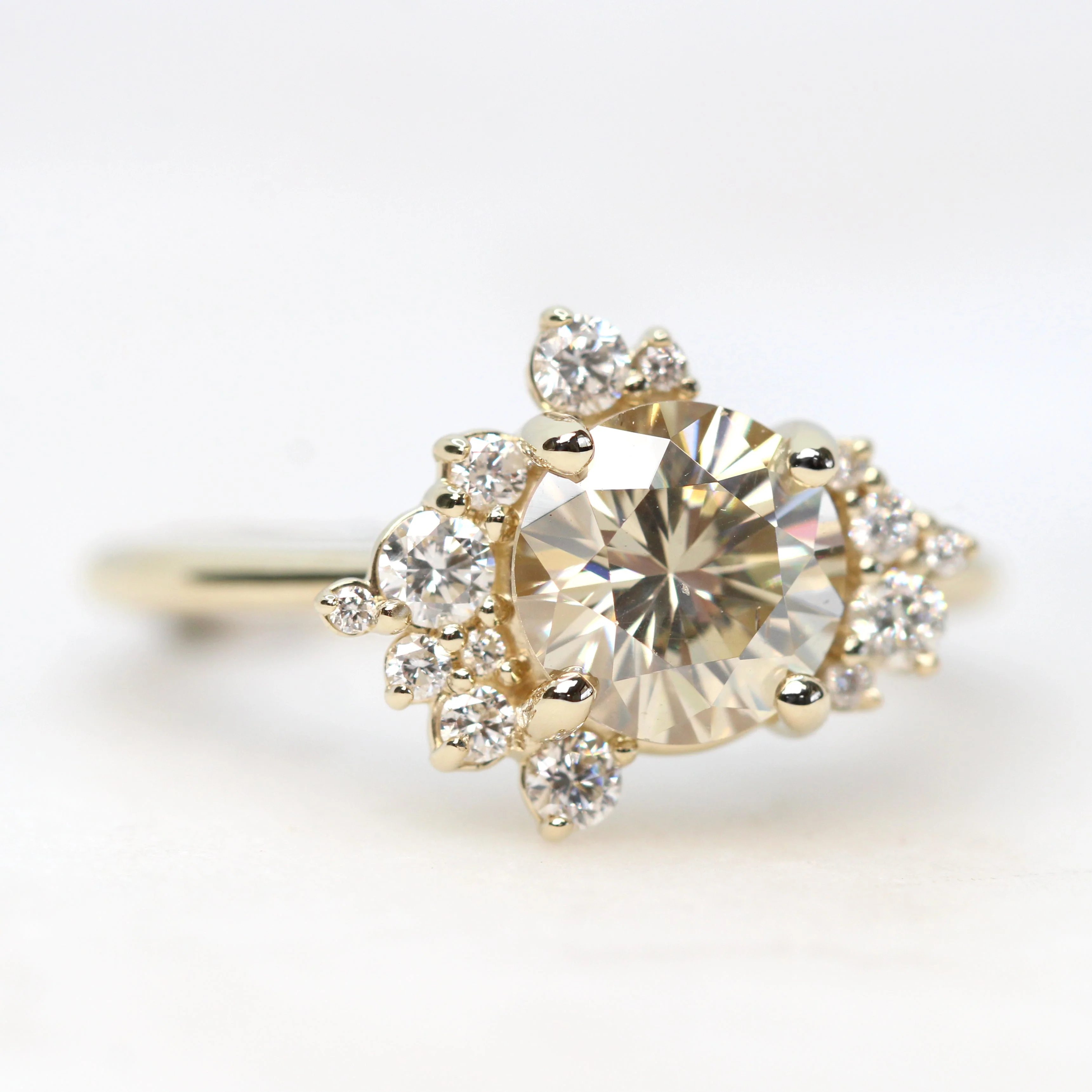 Orion Ring with a 1.25 Carat Round Golden Champagne Moissanite and White Accent Diamonds - Made to Order - Image 4