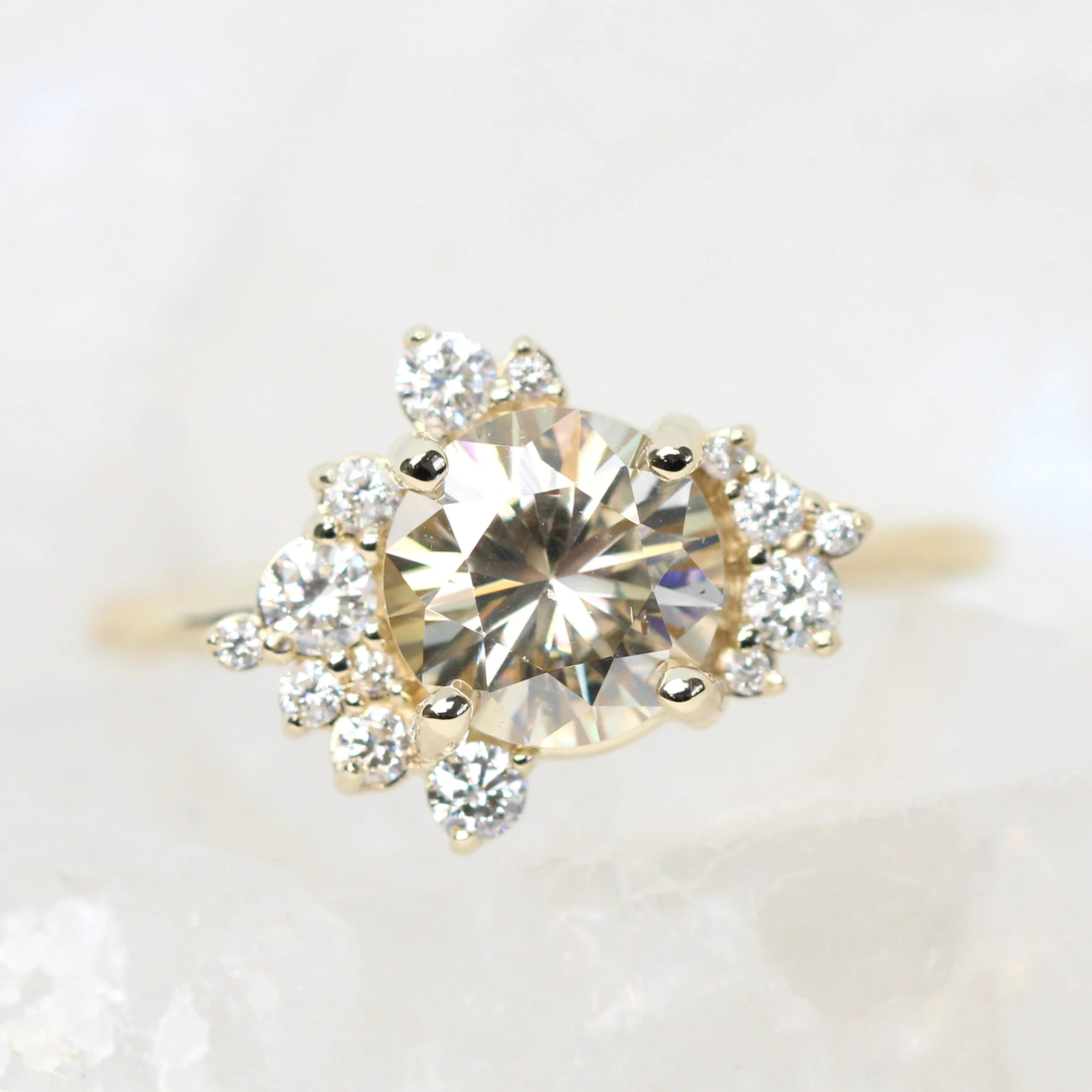 Orion Ring with a 1.25 Carat Round Golden Champagne Moissanite and White Accent Diamonds - Made to Order - Image 7