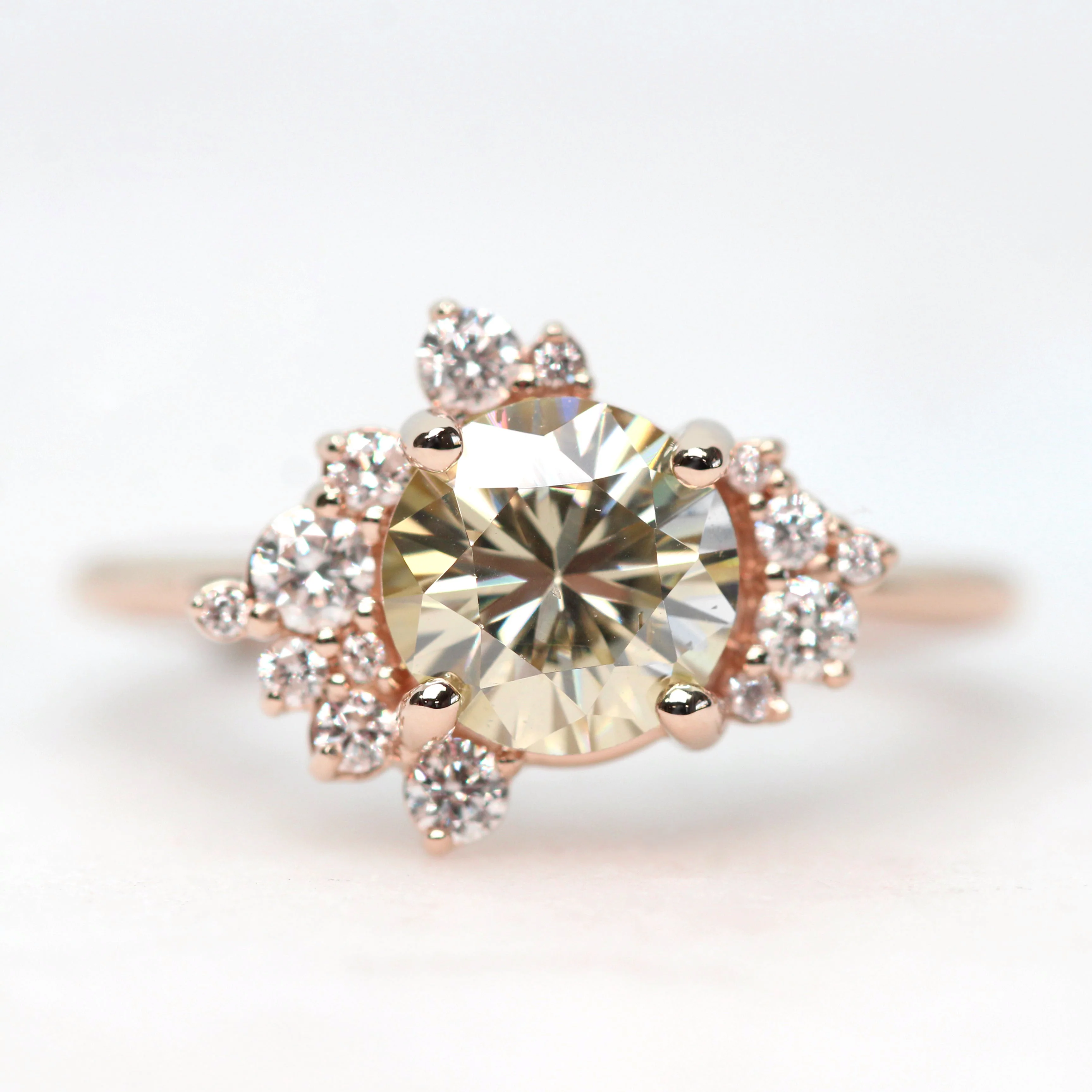 Orion Ring with a 1.25 Carat Round Golden Champagne Moissanite and White Accent Diamonds - Made to Order - Image 8