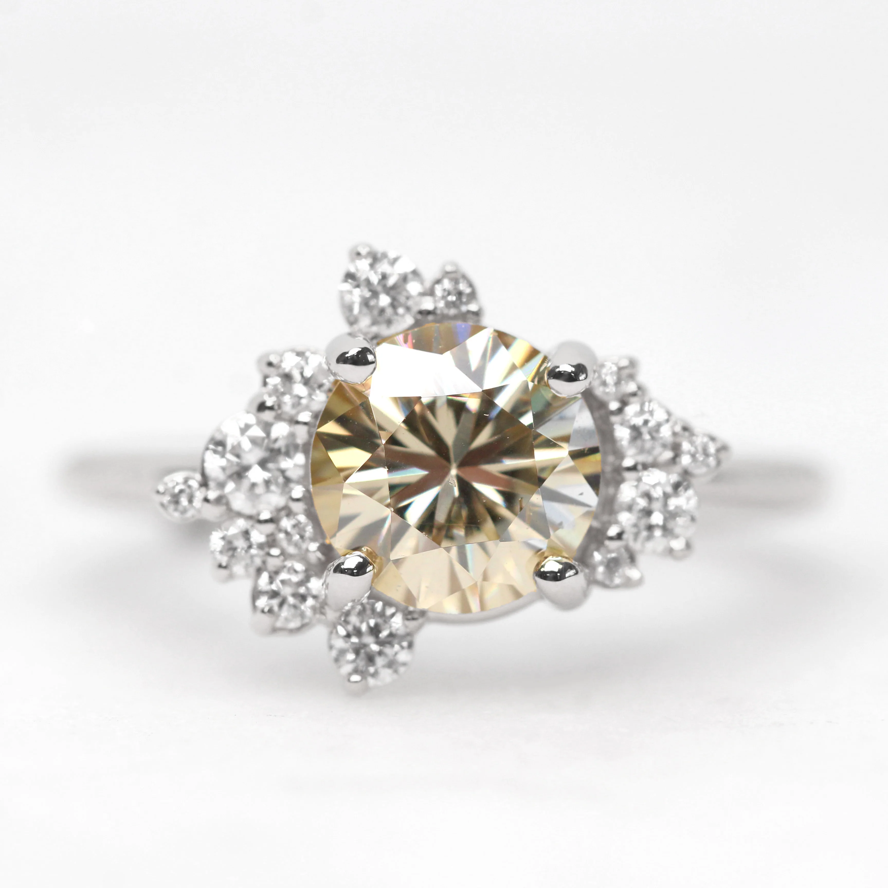 Orion Ring with a 1.25 Carat Round Golden Champagne Moissanite and White Accent Diamonds - Made to Order - Image 9