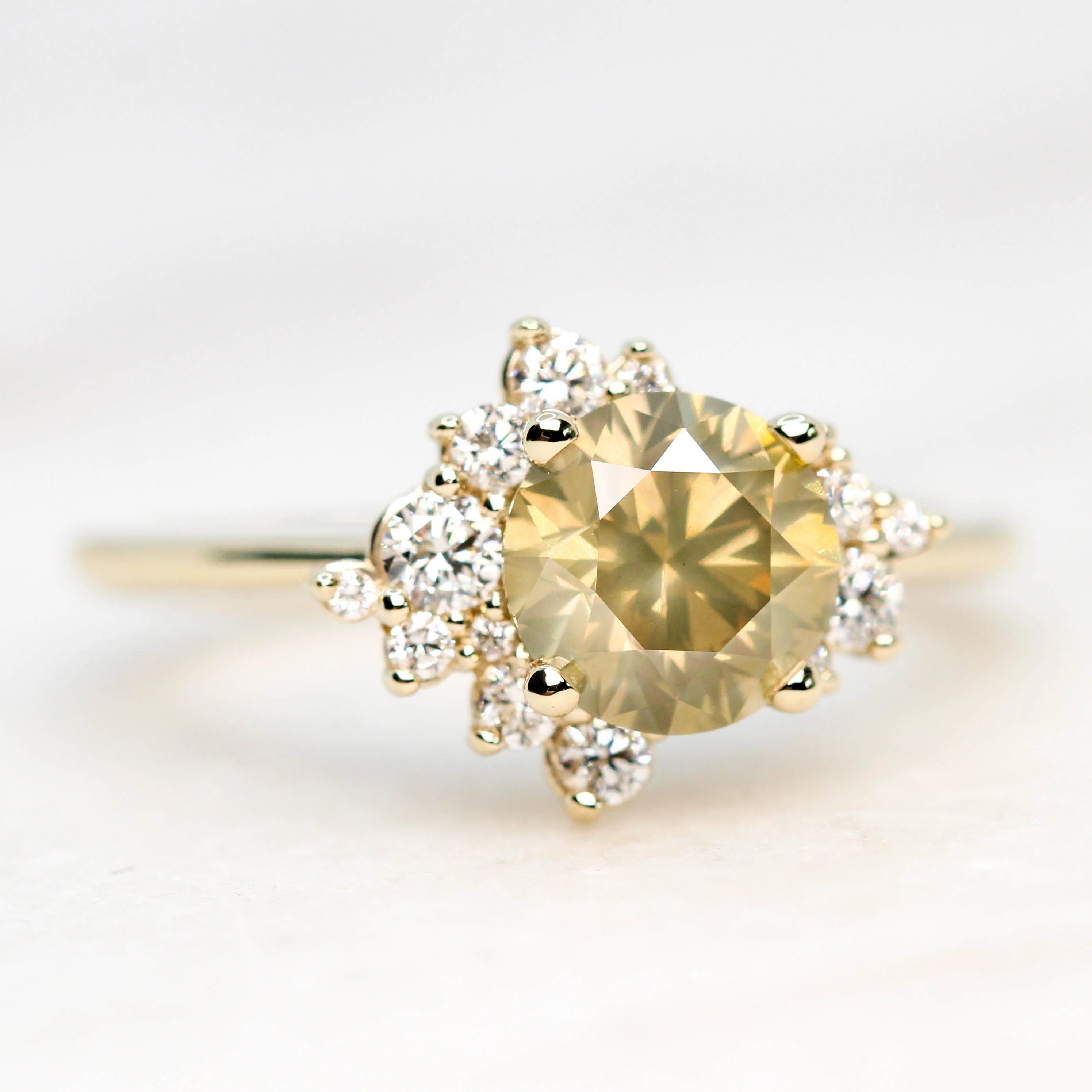 Orion Ring with a 1.35 Carat Round Champagne Diamond and White Accent Diamonds in 14k Yellow Gold - Ready to Size and Ship - Image 4