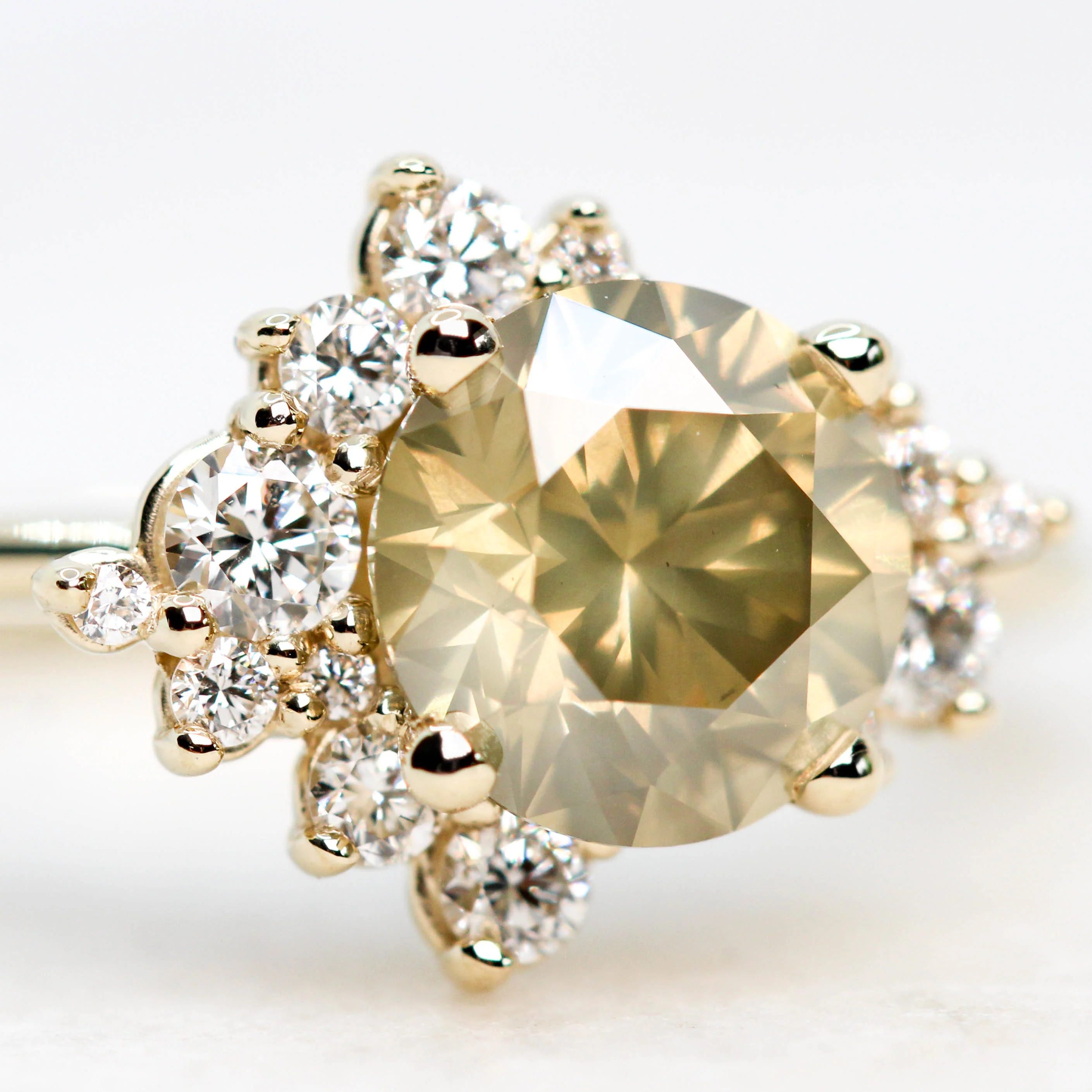 Orion Ring with a 1.35 Carat Round Champagne Diamond and White Accent Diamonds in 14k Yellow Gold - Ready to Size and Ship - Image 5