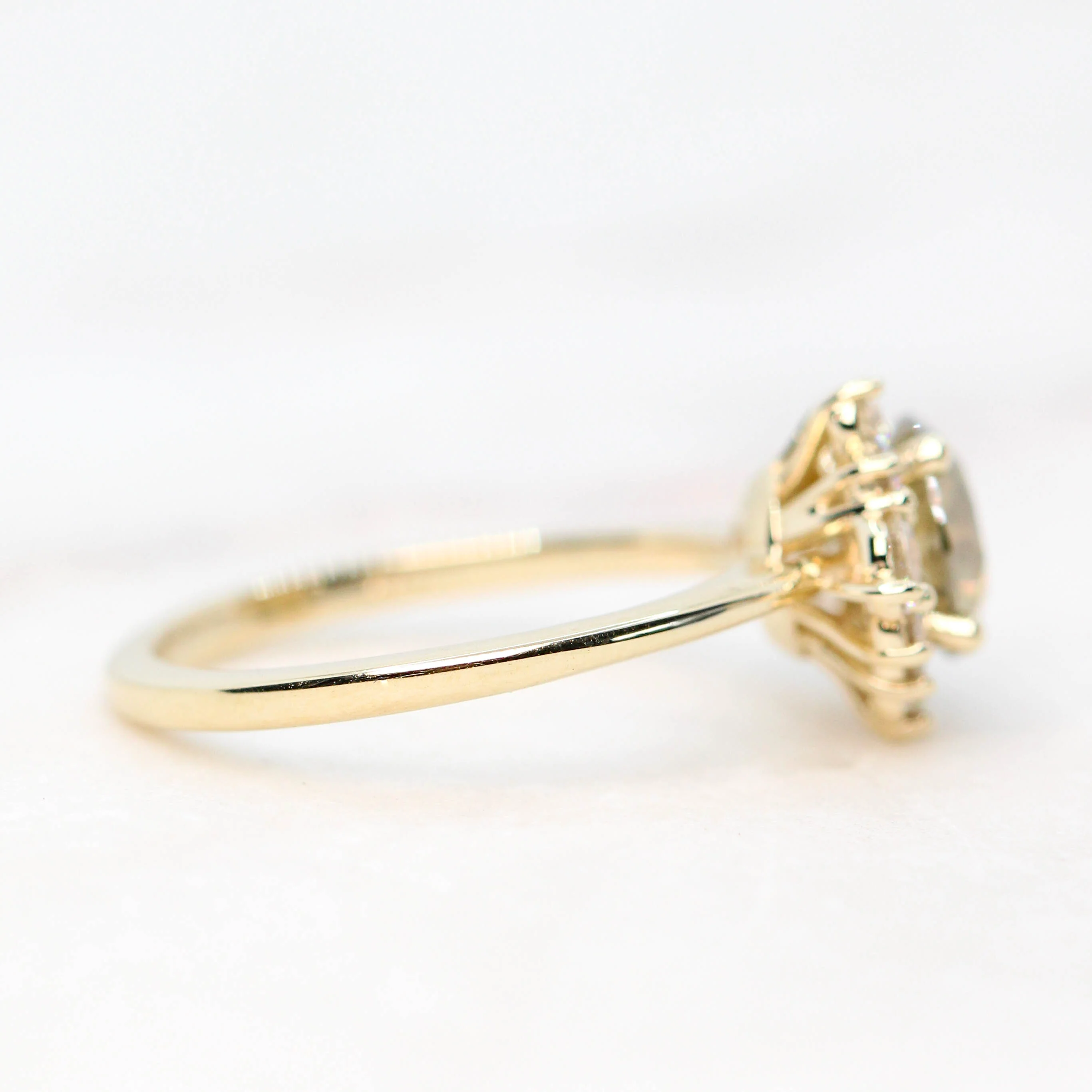 Orion Ring with a 1.35 Carat Round Champagne Diamond and White Accent Diamonds in 14k Yellow Gold - Ready to Size and Ship - Image 6