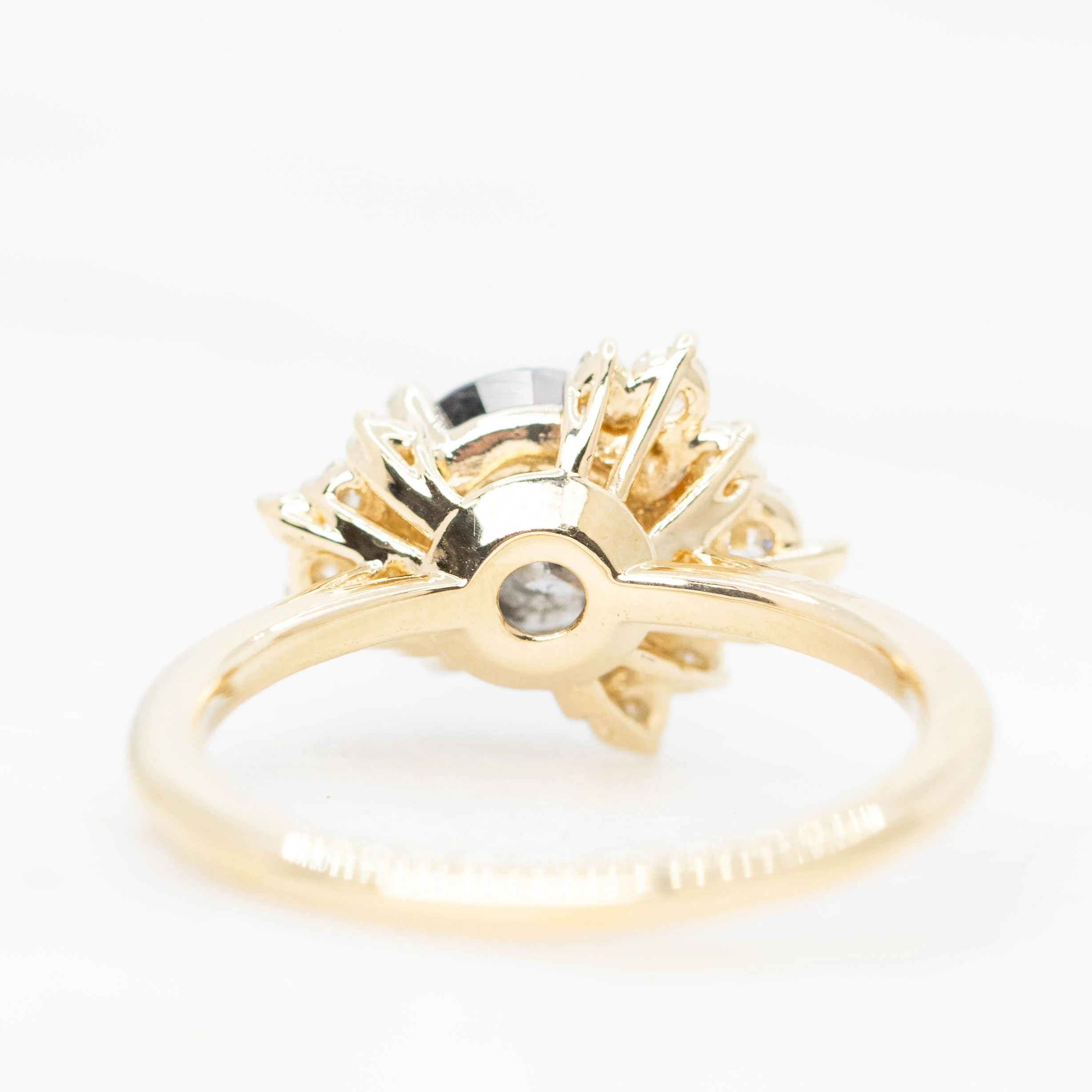 Orion Ring with a 1.72 Carat Dark Gray Salt and Pepper Round Diamond and White Accent Diamonds in 14k Yellow Gold - Ready to Size and Ship - Image 5