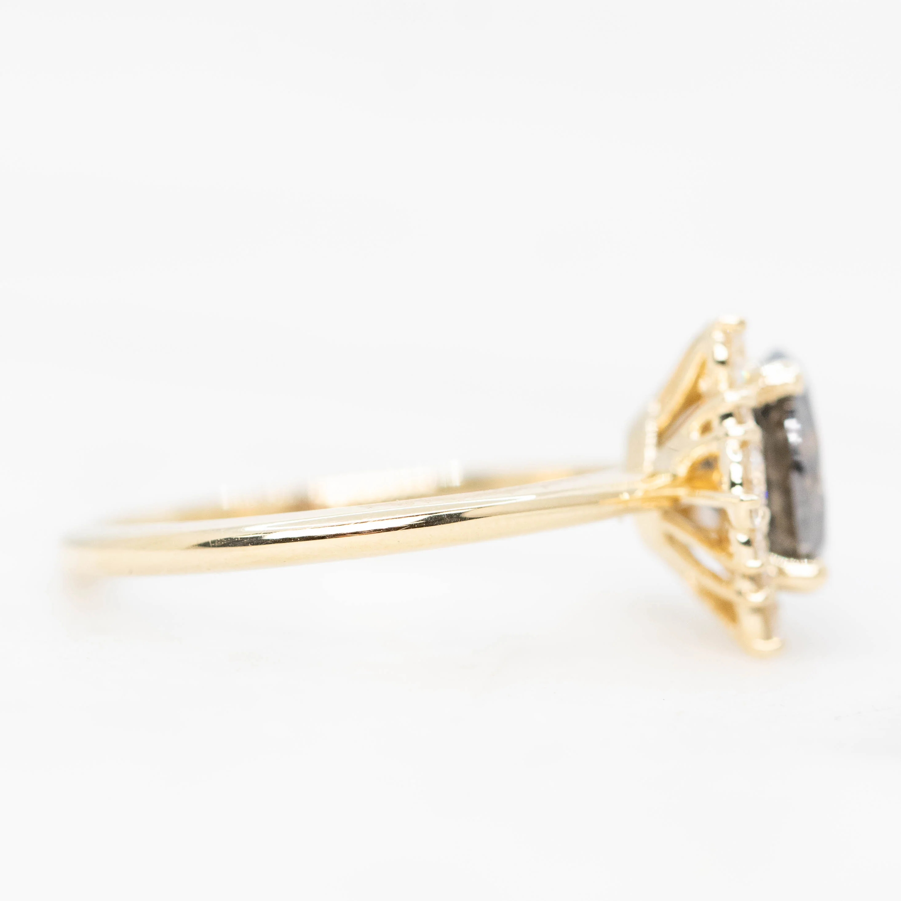 Orion Ring with a 1.72 Carat Dark Gray Salt and Pepper Round Diamond and White Accent Diamonds in 14k Yellow Gold - Ready to Size and Ship - Image 6