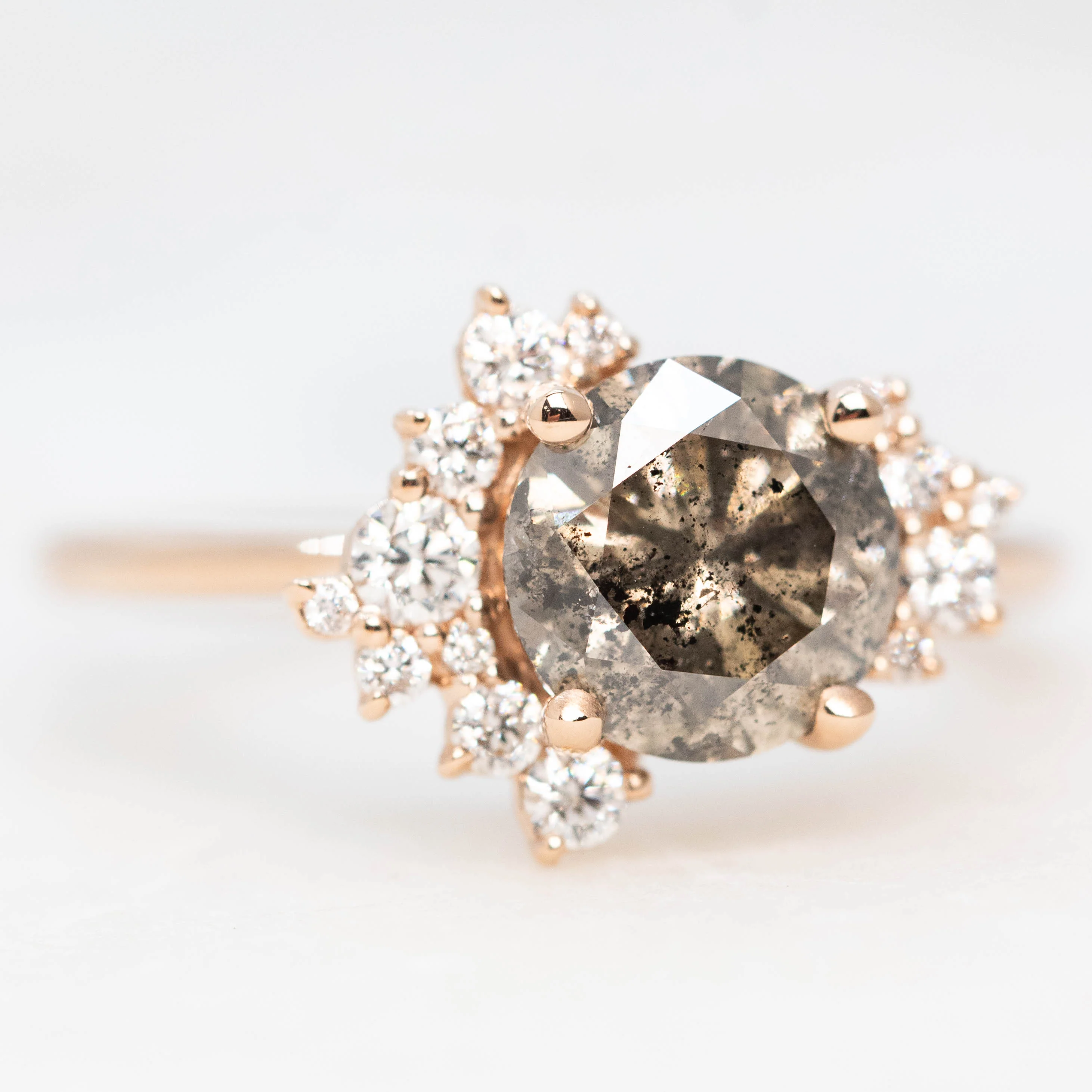 Orion Ring with a 1.81 Carat Round Champagne Salt and Pepper Diamond and White Accent Diamonds in 14k Rose Gold - Ready to Size and Ship - Image 4