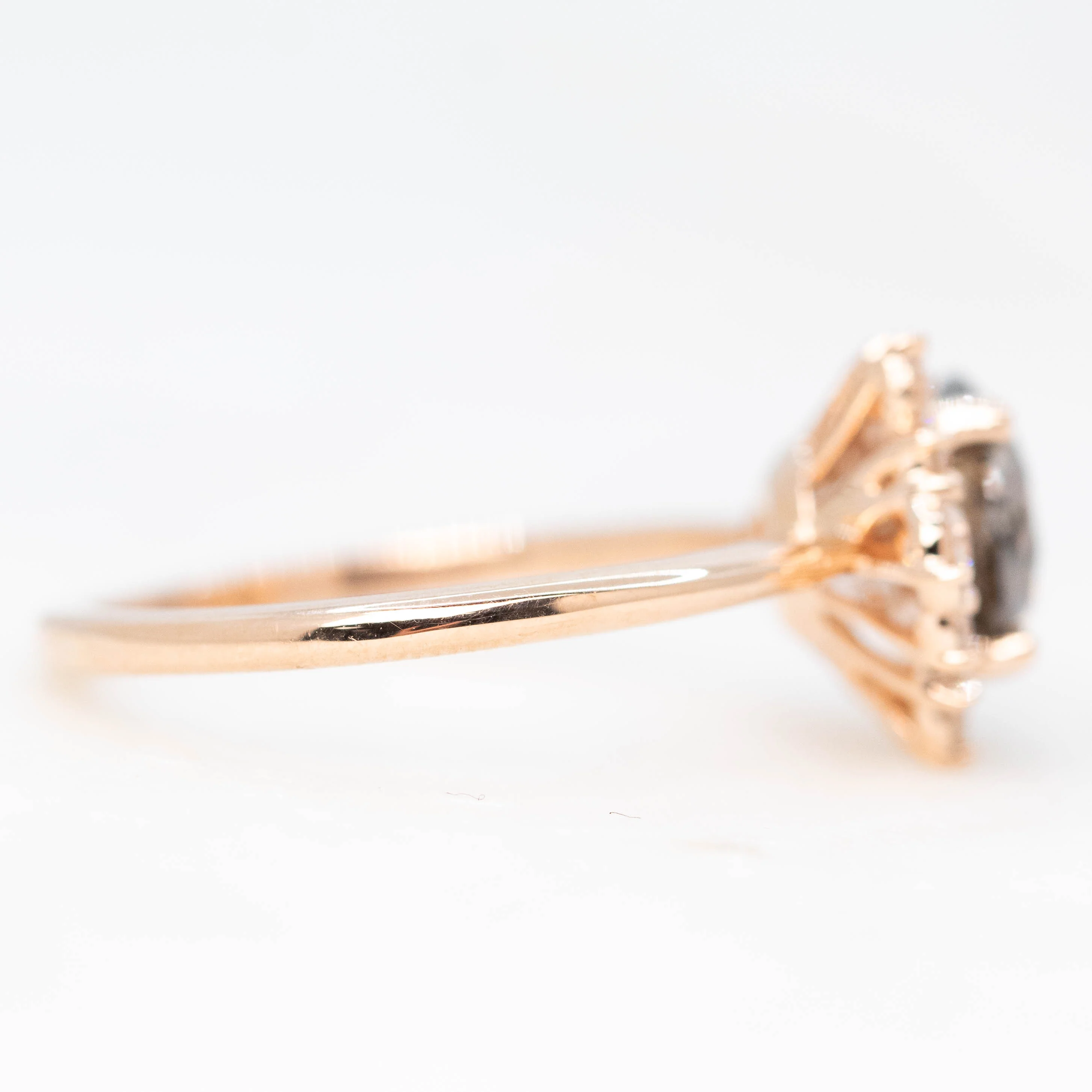 Orion Ring with a 1.81 Carat Round Champagne Salt and Pepper Diamond and White Accent Diamonds in 14k Rose Gold - Ready to Size and Ship - Image 5