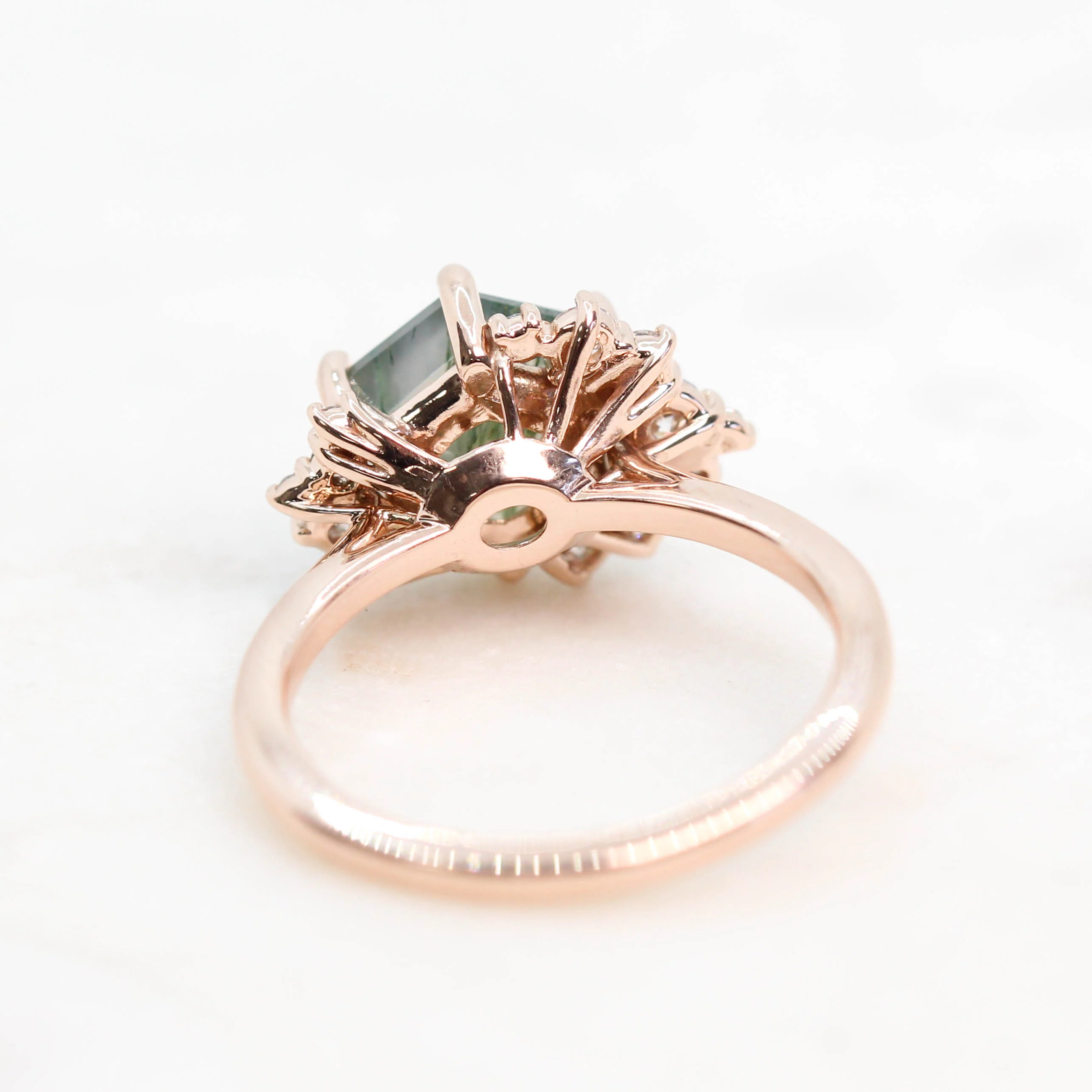 Orion Ring with a Hexagon Moss Agate and White Accent Diamonds - Made to Order - Image 4