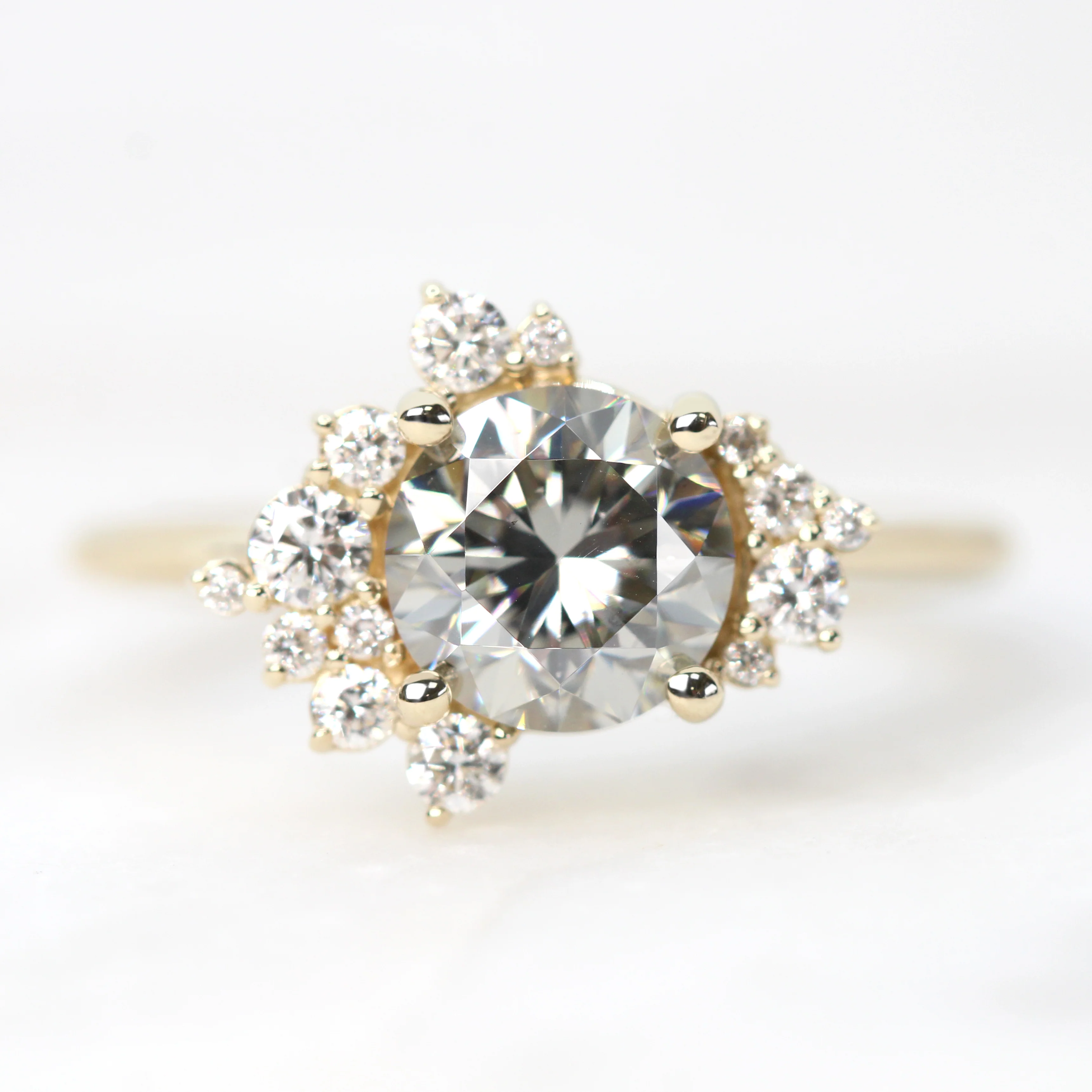 Orion Ring with a Round Gray Moissanite and White Accent Diamonds - Made to Order