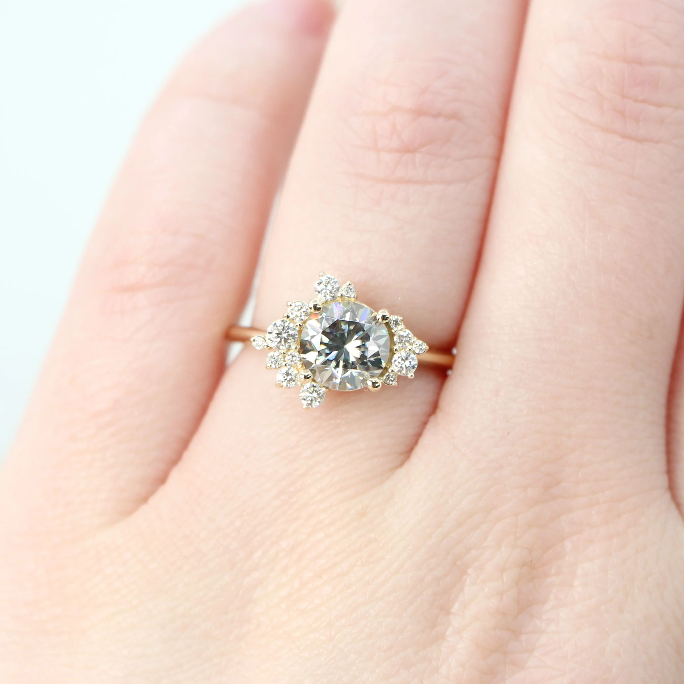 Orion Ring with a Round Gray Moissanite and White Accent Diamonds - Made to Order - Image 2