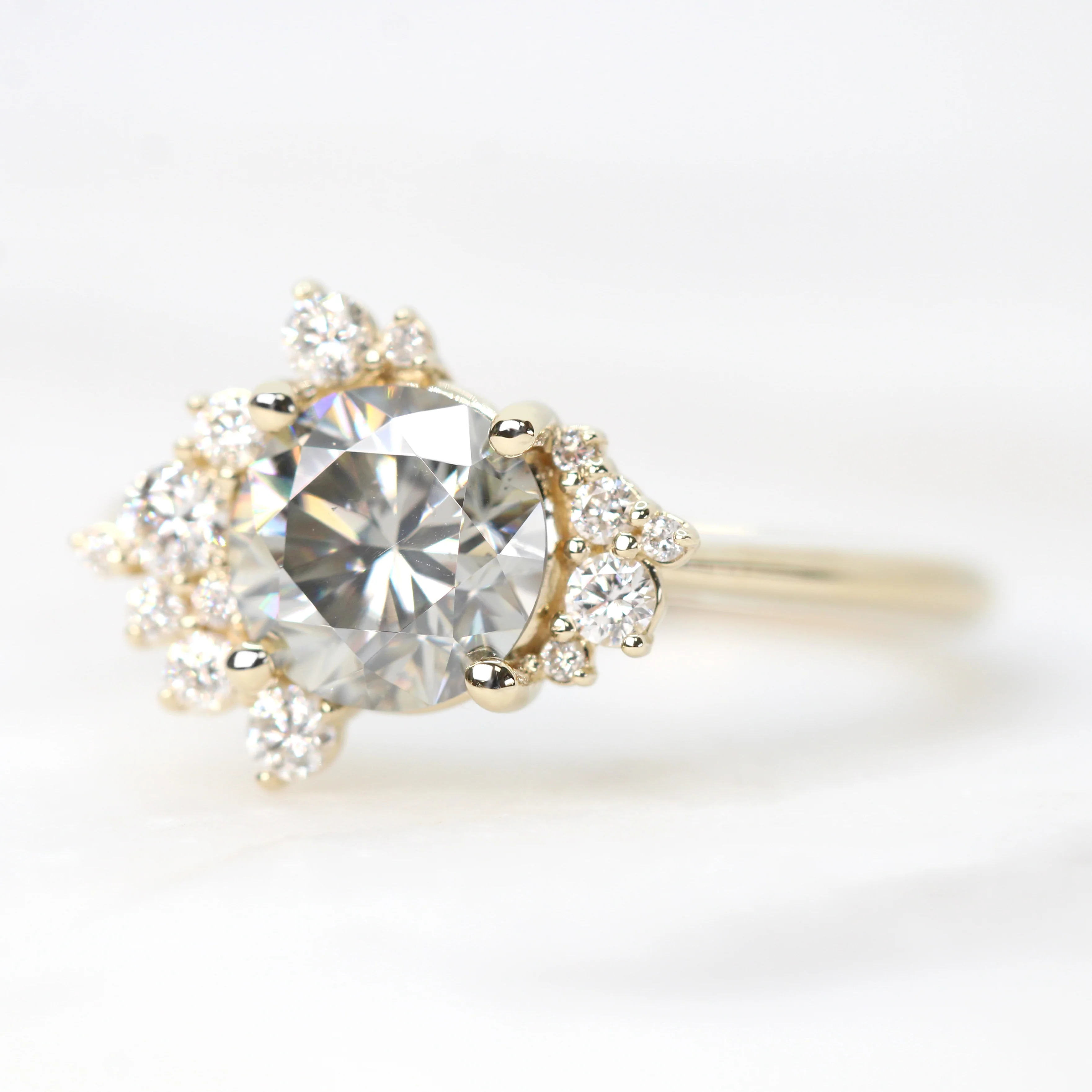 Orion Ring with a Round Gray Moissanite and White Accent Diamonds - Made to Order - Image 3