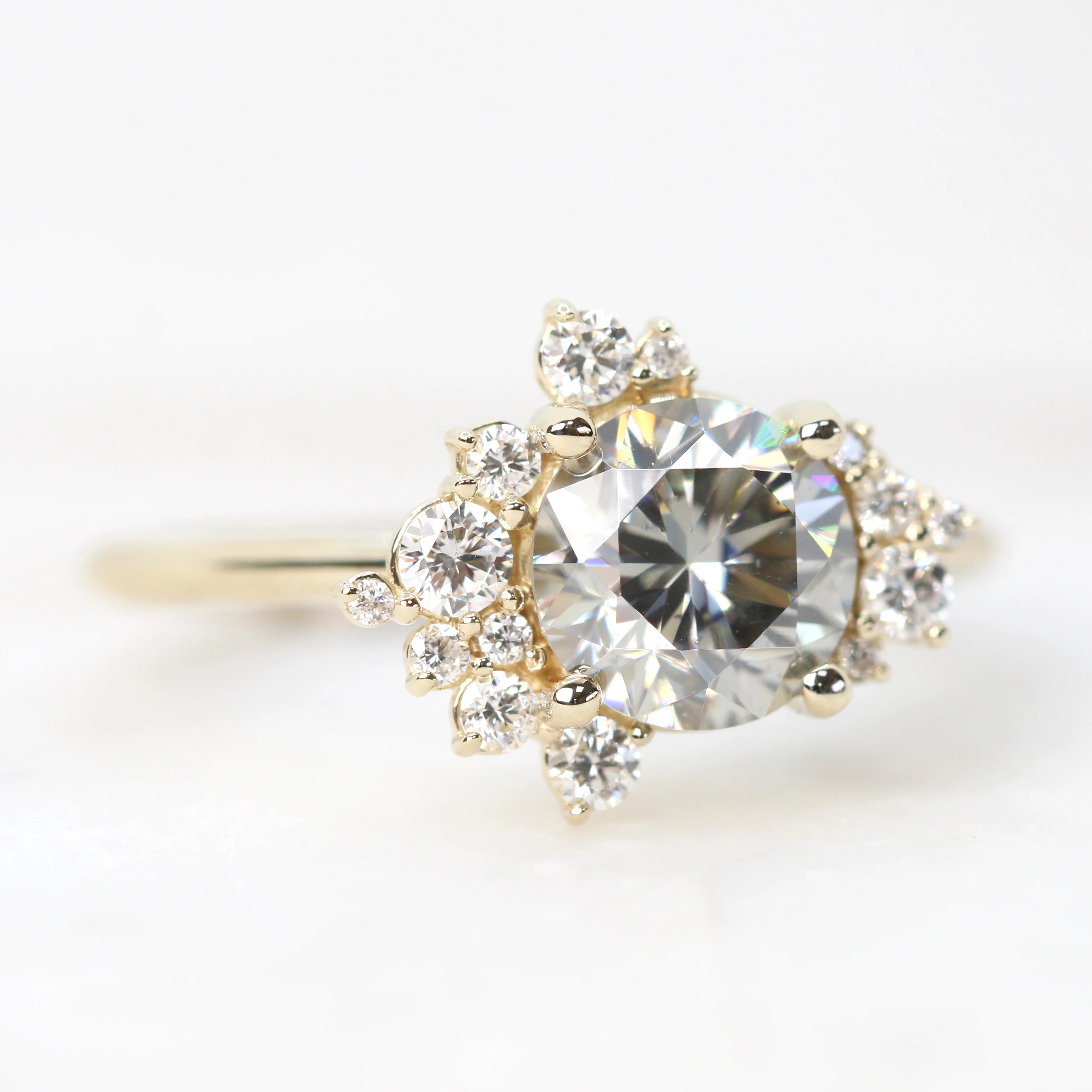 Orion Ring with a Round Gray Moissanite and White Accent Diamonds - Made to Order - Image 4
