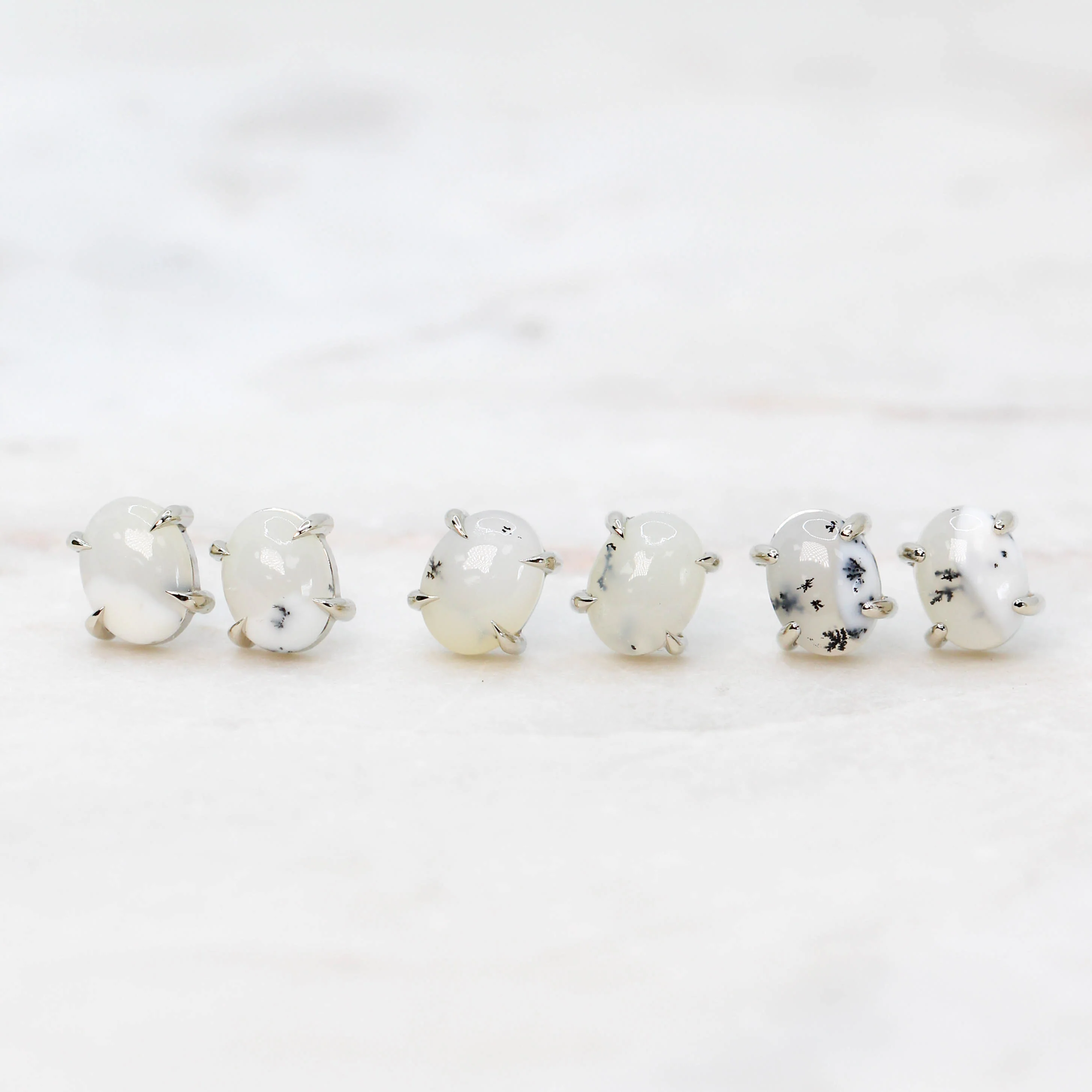 Oval White Dendritic Opal Earrings - Made to Order, Choose Your Gold Tone - Image 10