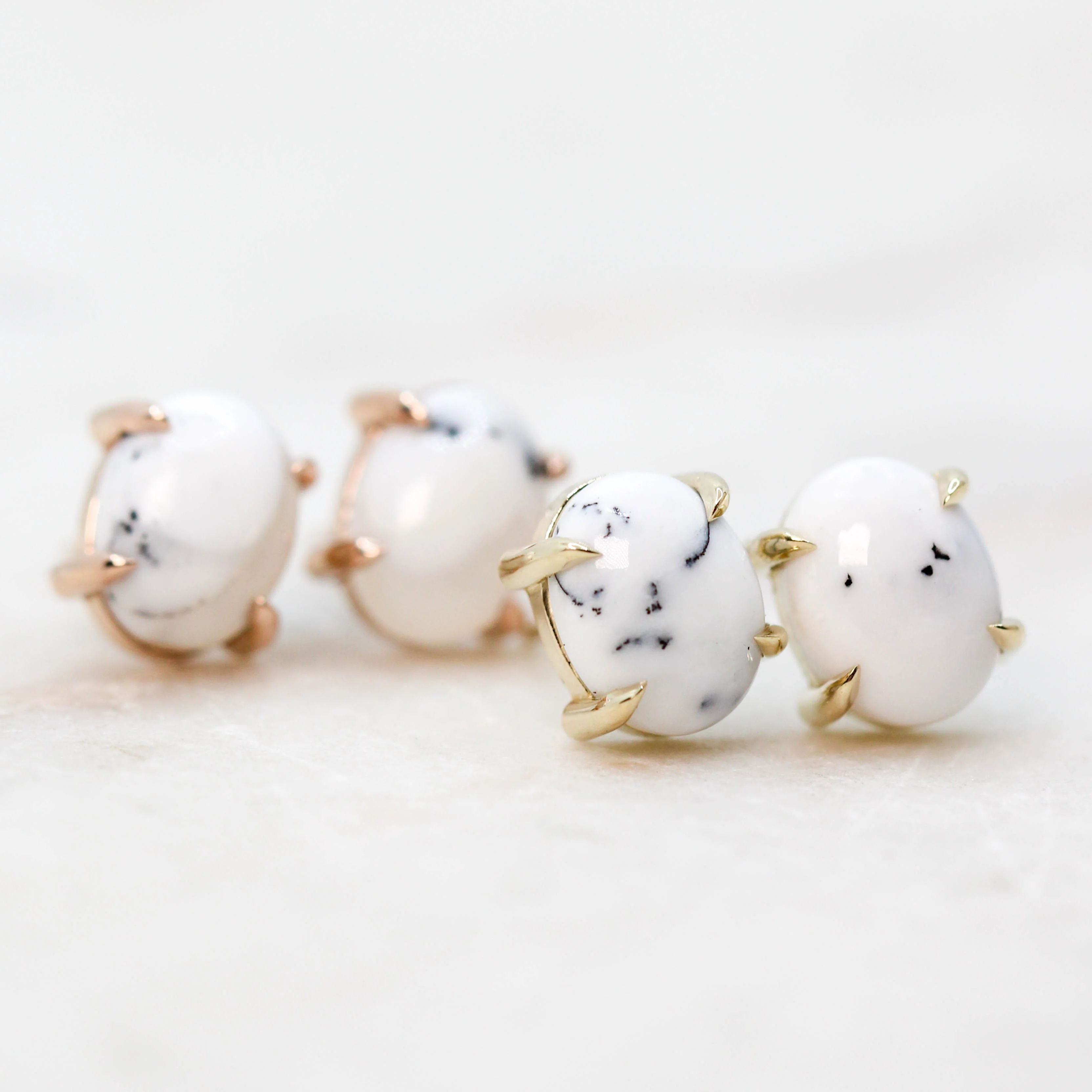 Oval White Dendritic Opal Earrings - Made to Order, Choose Your Gold Tone - Image 3