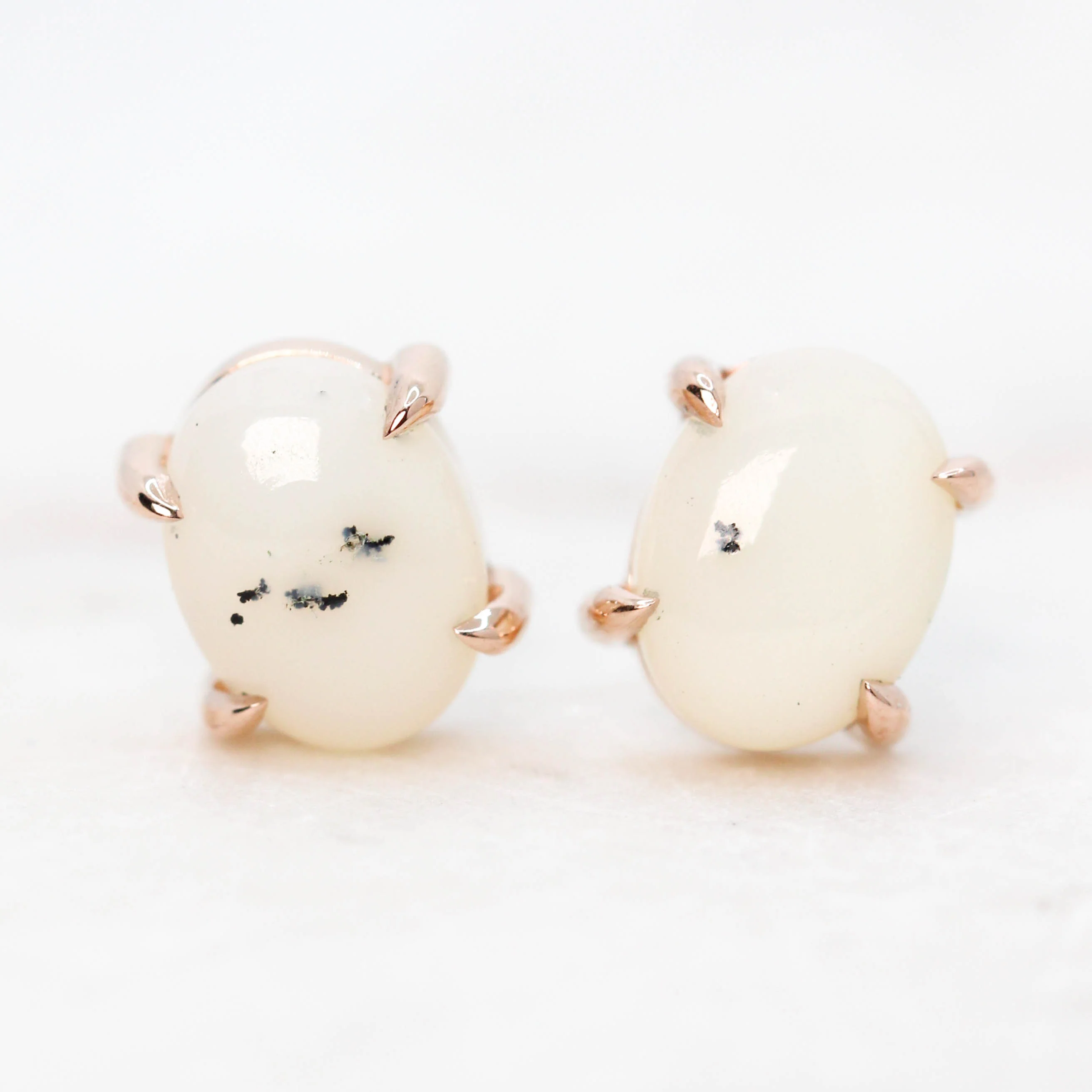 Oval White Dendritic Opal Earrings - Made to Order, Choose Your Gold Tone - Image 5