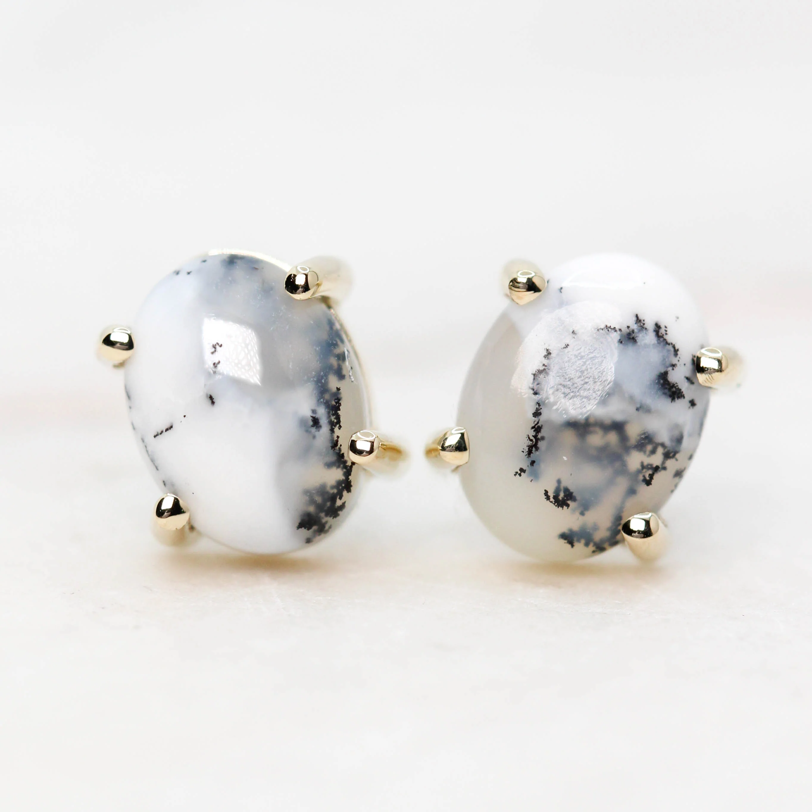 Oval White Dendritic Opal Earrings - Made to Order, Choose Your Gold Tone - Image 6