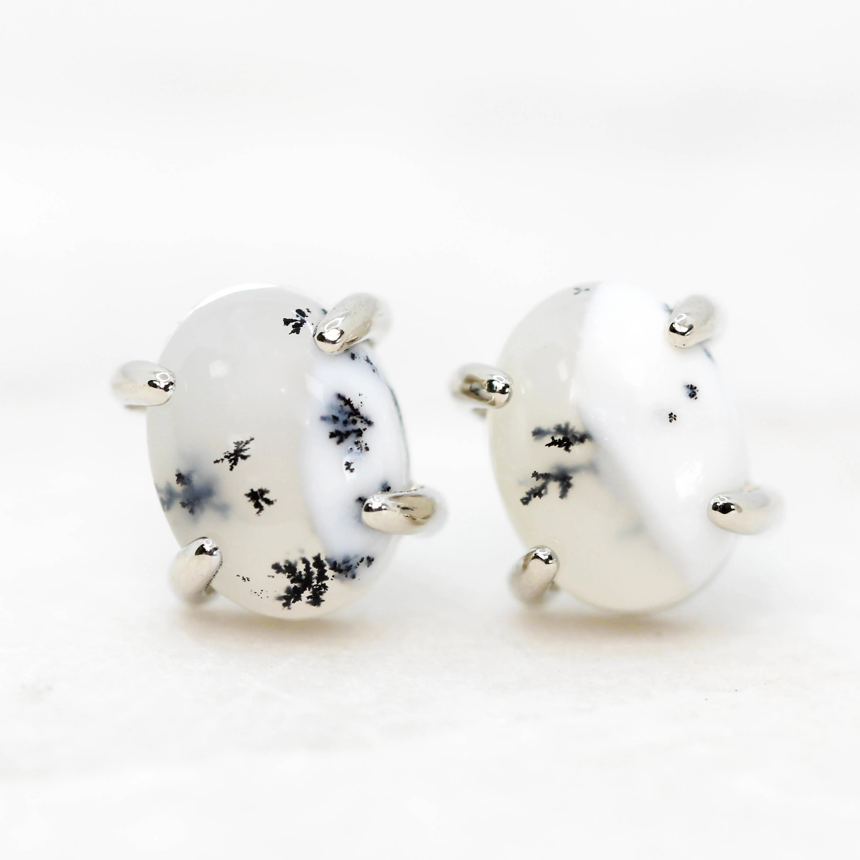 Oval White Dendritic Opal Earrings - Made to Order, Choose Your Gold Tone - Image 7