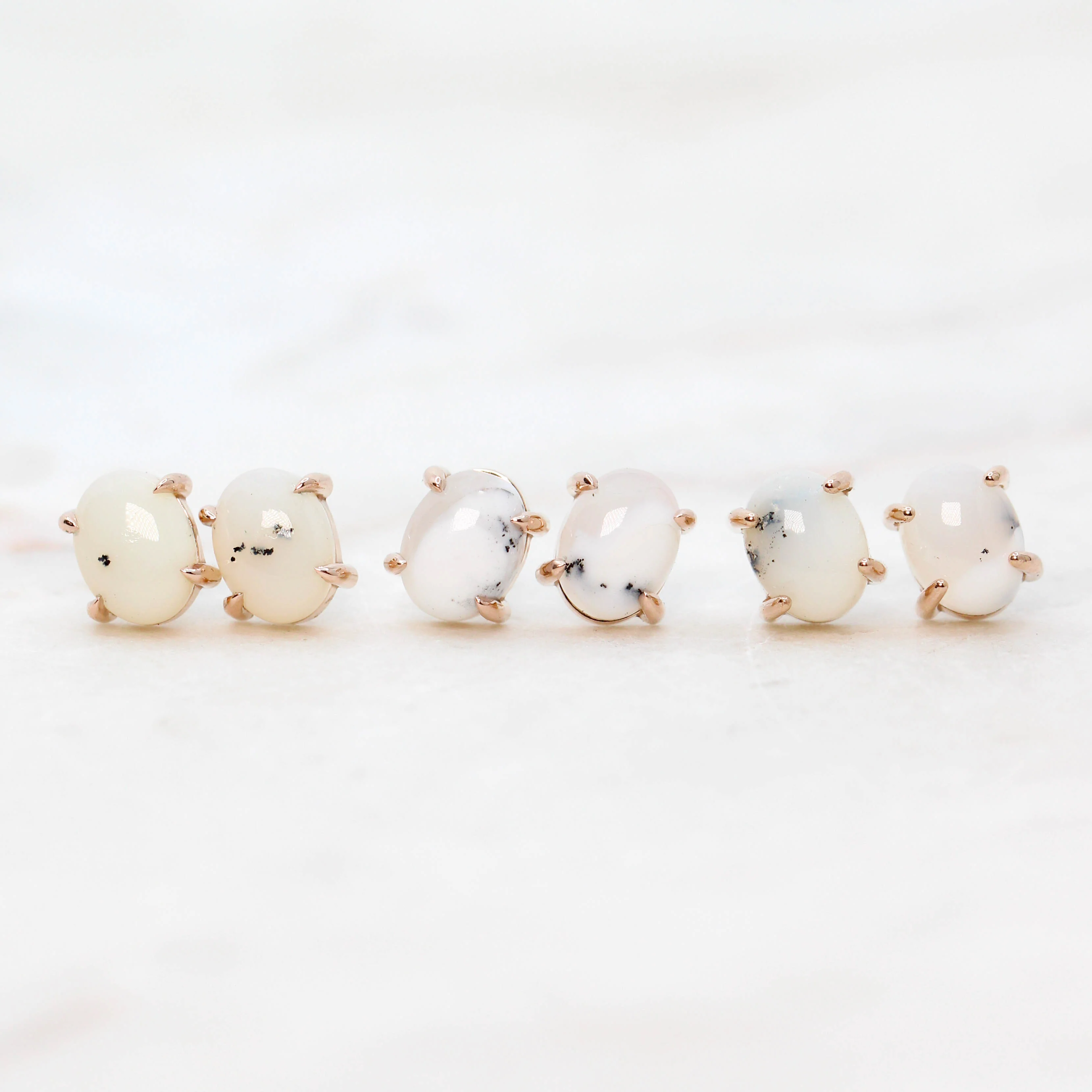 Oval White Dendritic Opal Earrings - Made to Order, Choose Your Gold Tone - Image 8