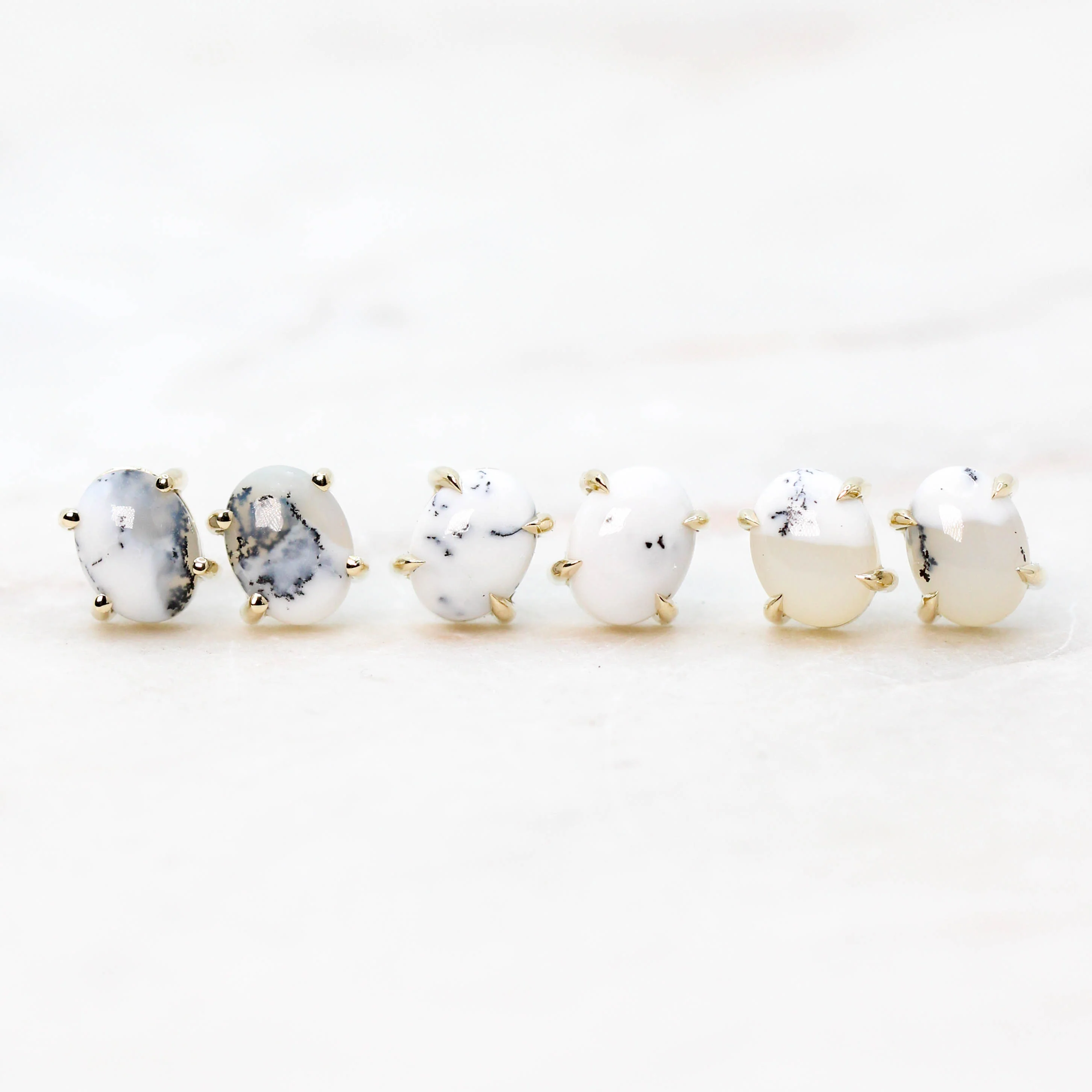 Oval White Dendritic Opal Earrings - Made to Order, Choose Your Gold Tone - Image 9
