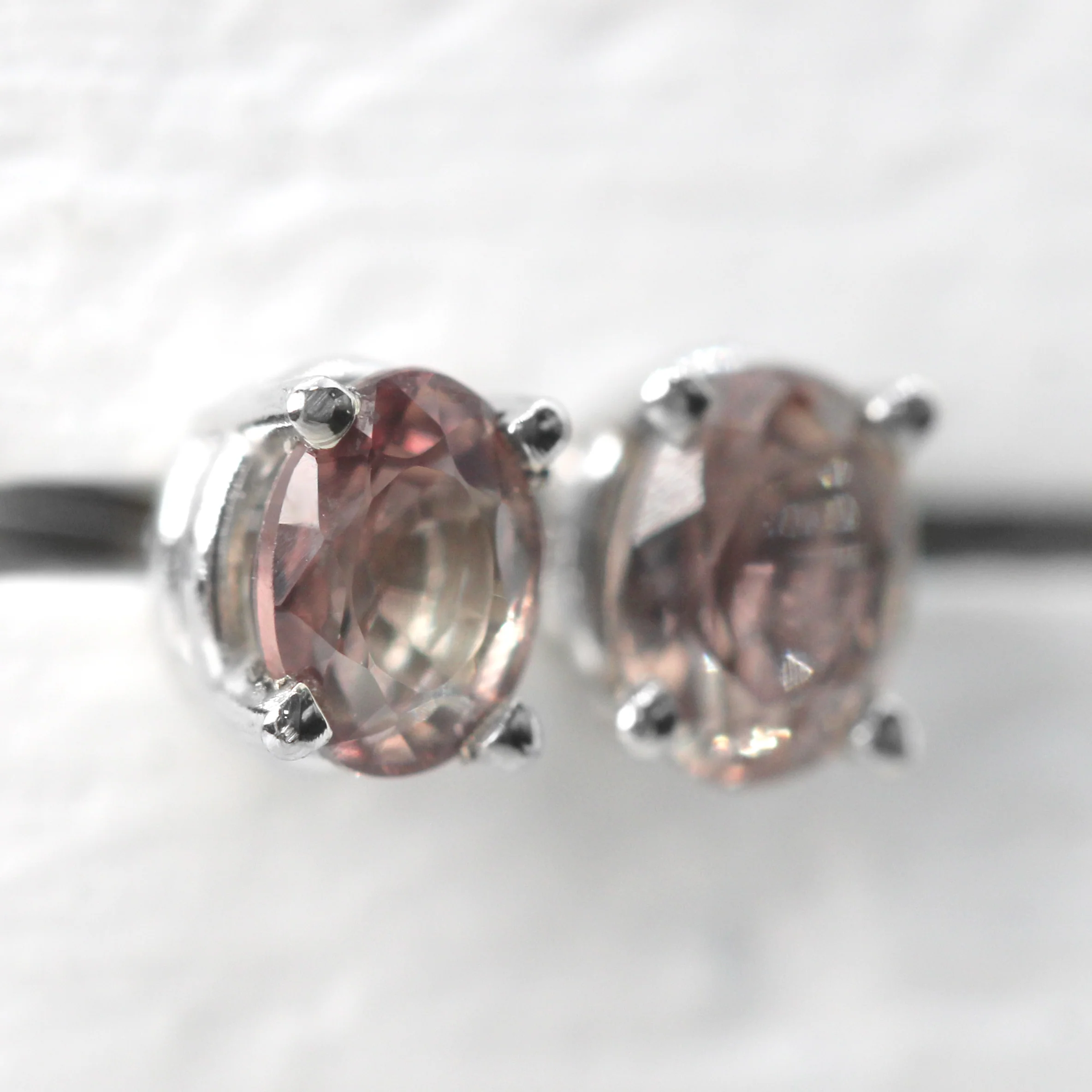 Pink Oval Sapphire Earrings in 14k White Gold - Ready to Ship - Image 3
