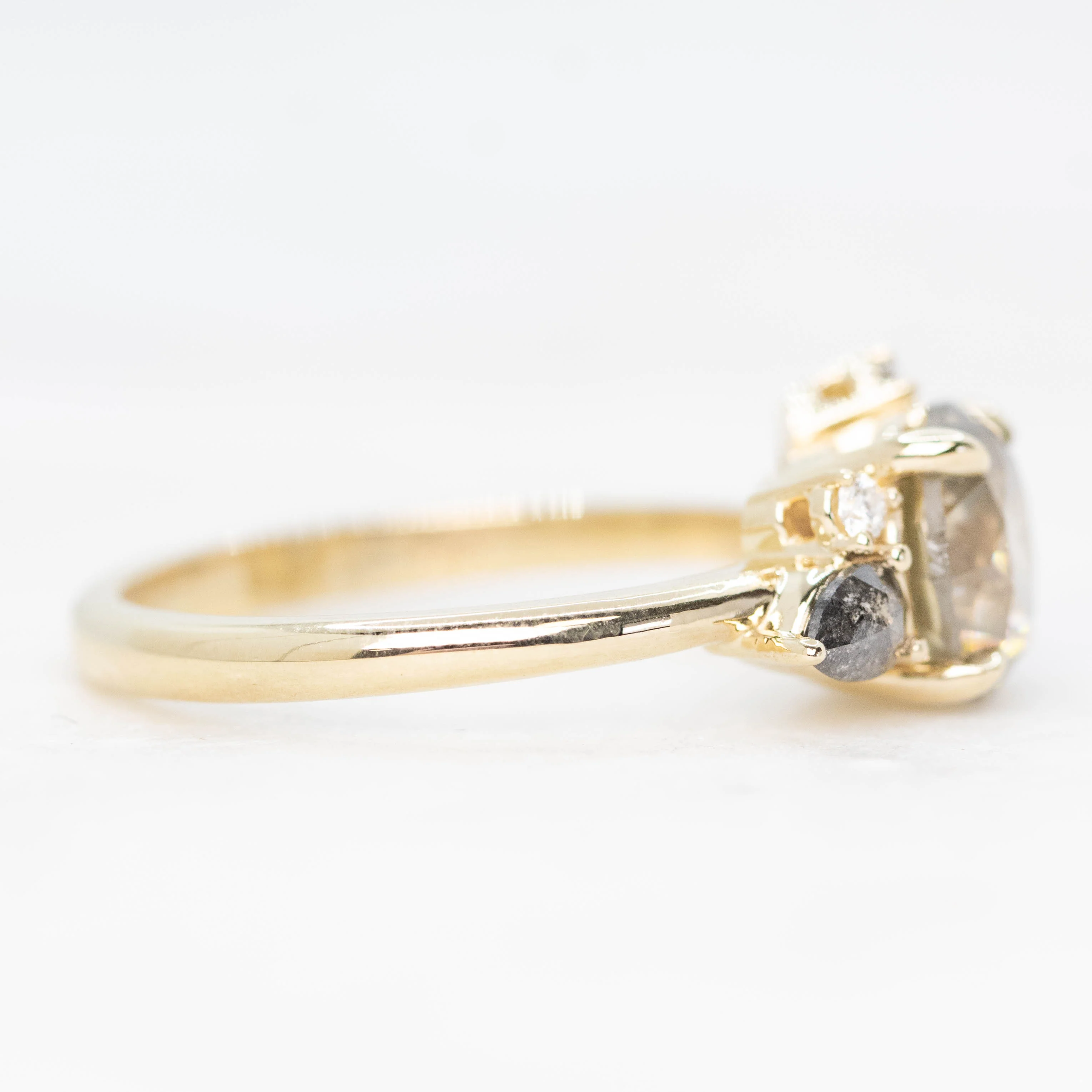 Polaris Ring with a 2.25 Carat Round Champagne Diamond and White and Gray Accent Diamonds in 14k Yellow Gold - Ready to Size and Ship - Image 5