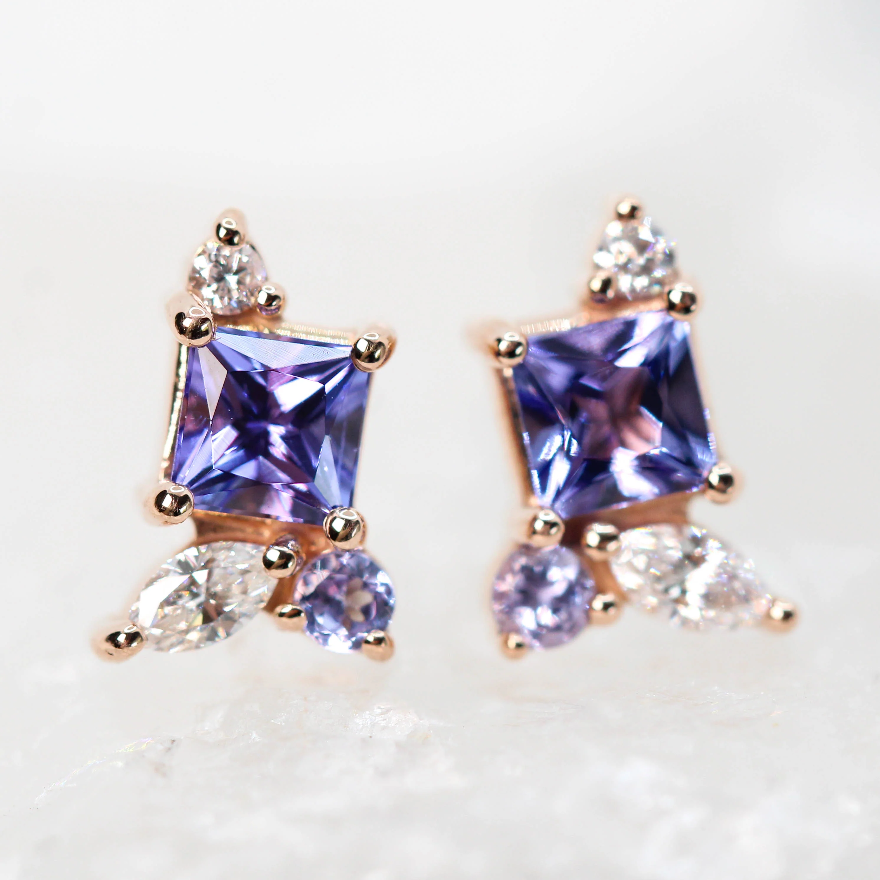 Princess Cut Tanzanite Earrings with Tanzanite & Diamond Accents - Made to Order, Choose Your Gold Tone - Image 10