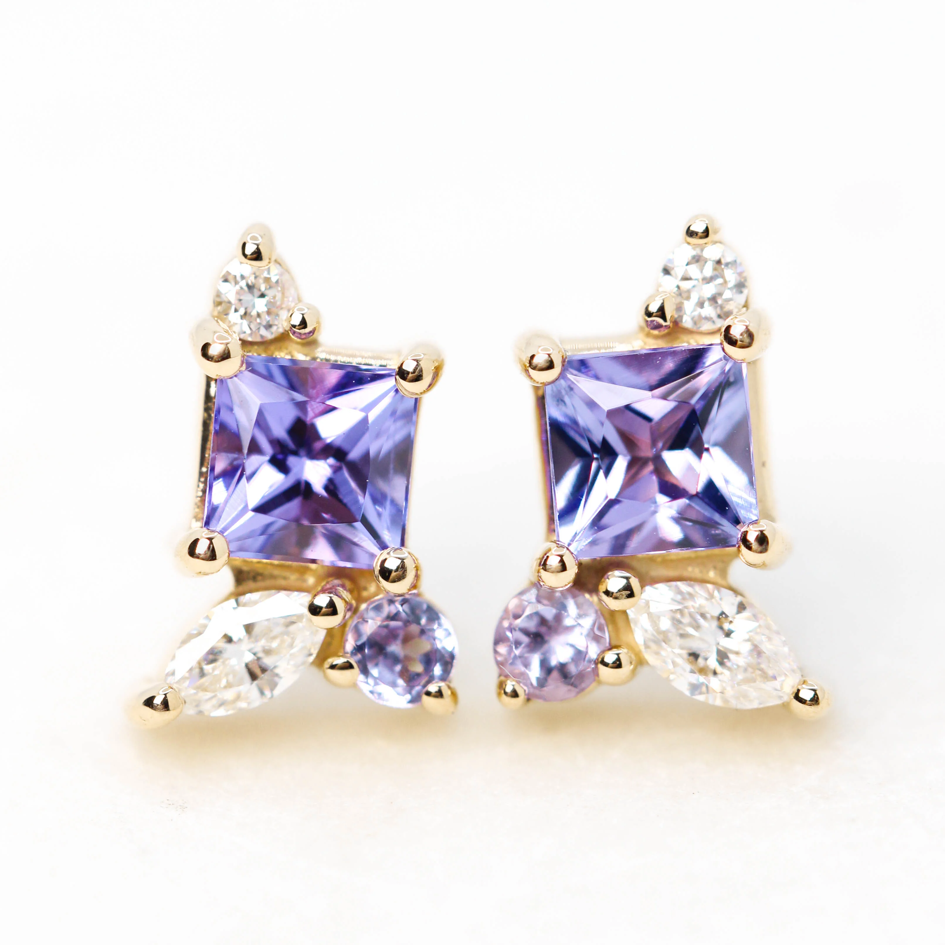 Princess Cut Tanzanite Earrings with Tanzanite & Diamond Accents - Made to Order, Choose Your Gold Tone - Image 11