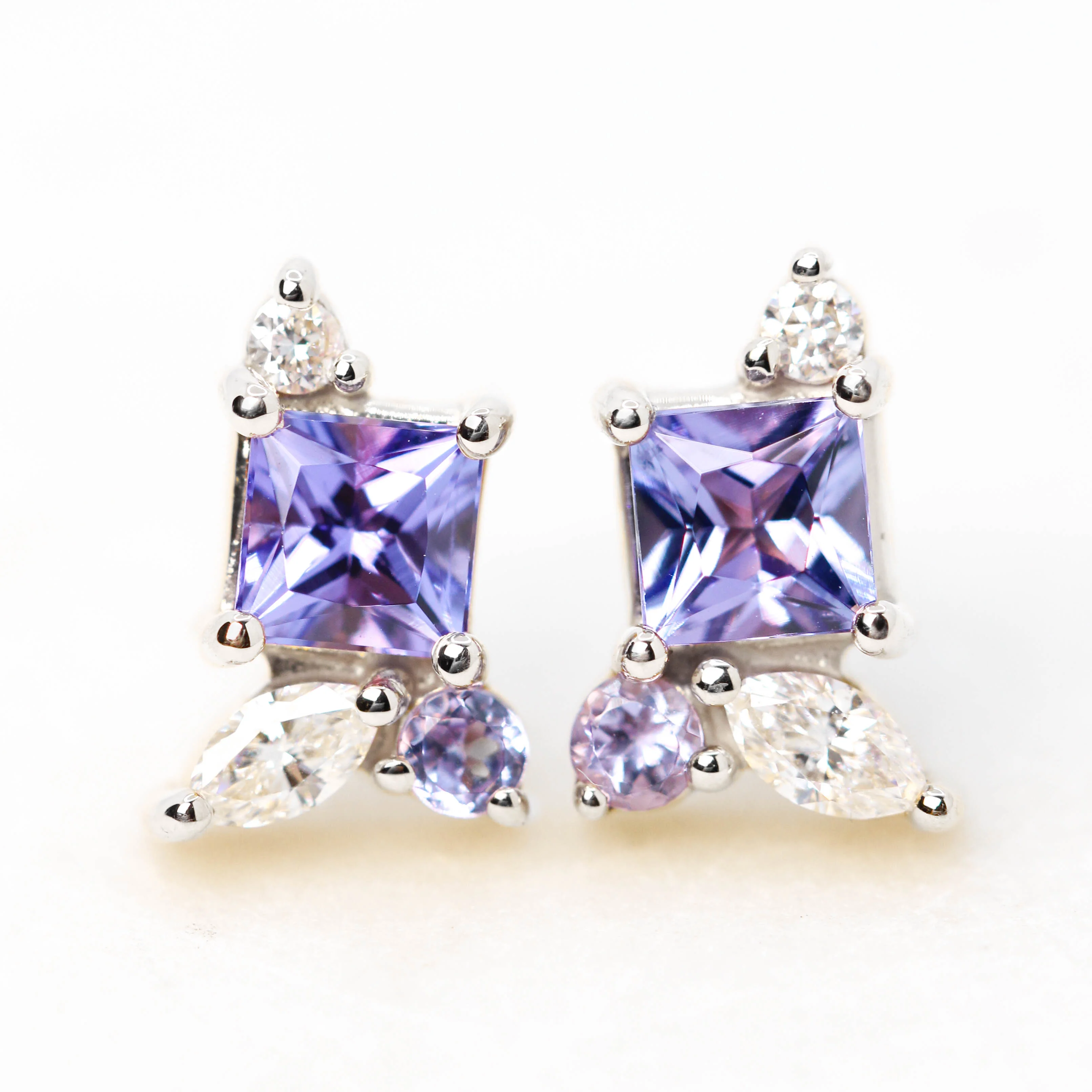Princess Cut Tanzanite Earrings with Tanzanite & Diamond Accents - Made to Order, Choose Your Gold Tone - Image 12