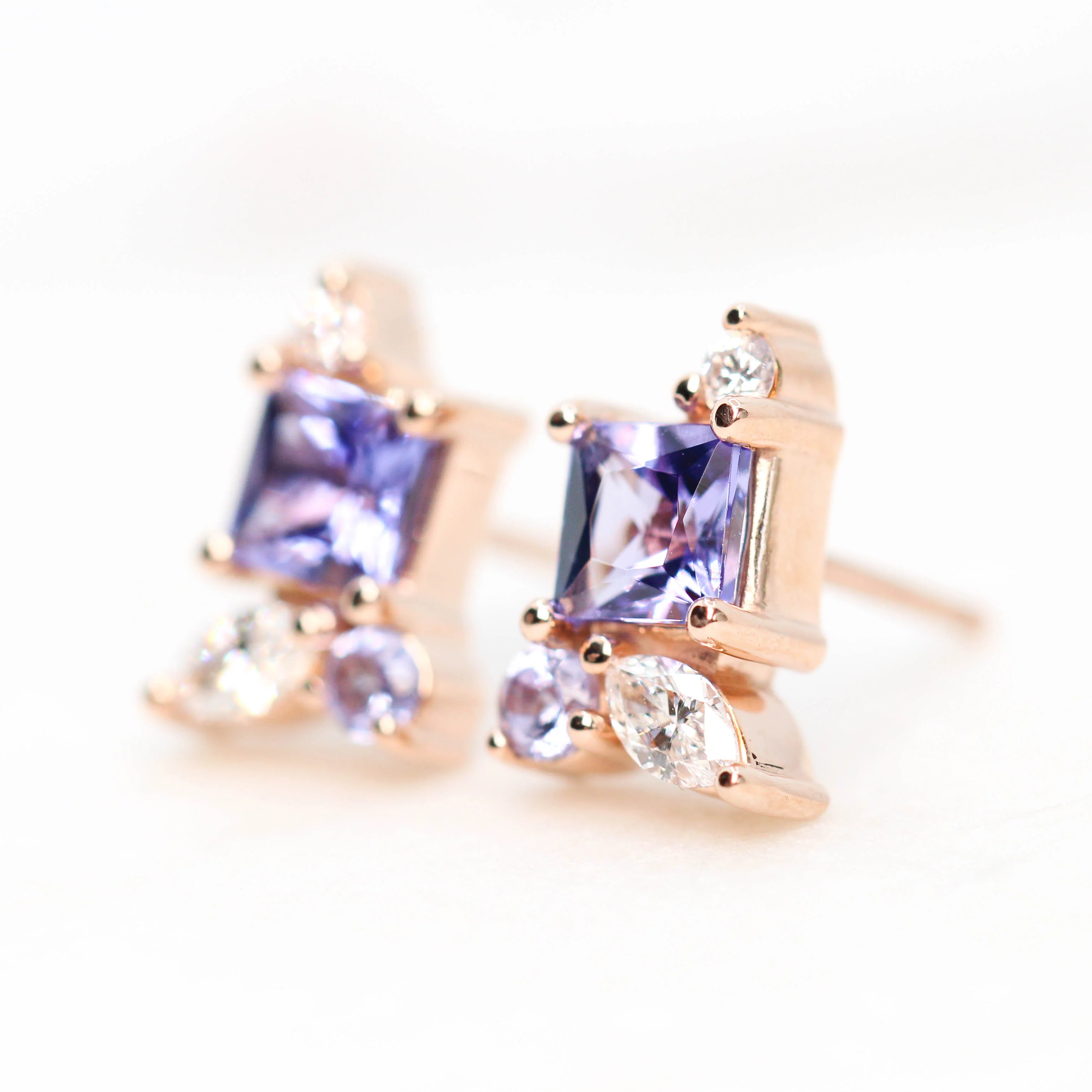 Princess Cut Tanzanite Earrings with Tanzanite & Diamond Accents - Made to Order, Choose Your Gold Tone - Image 3