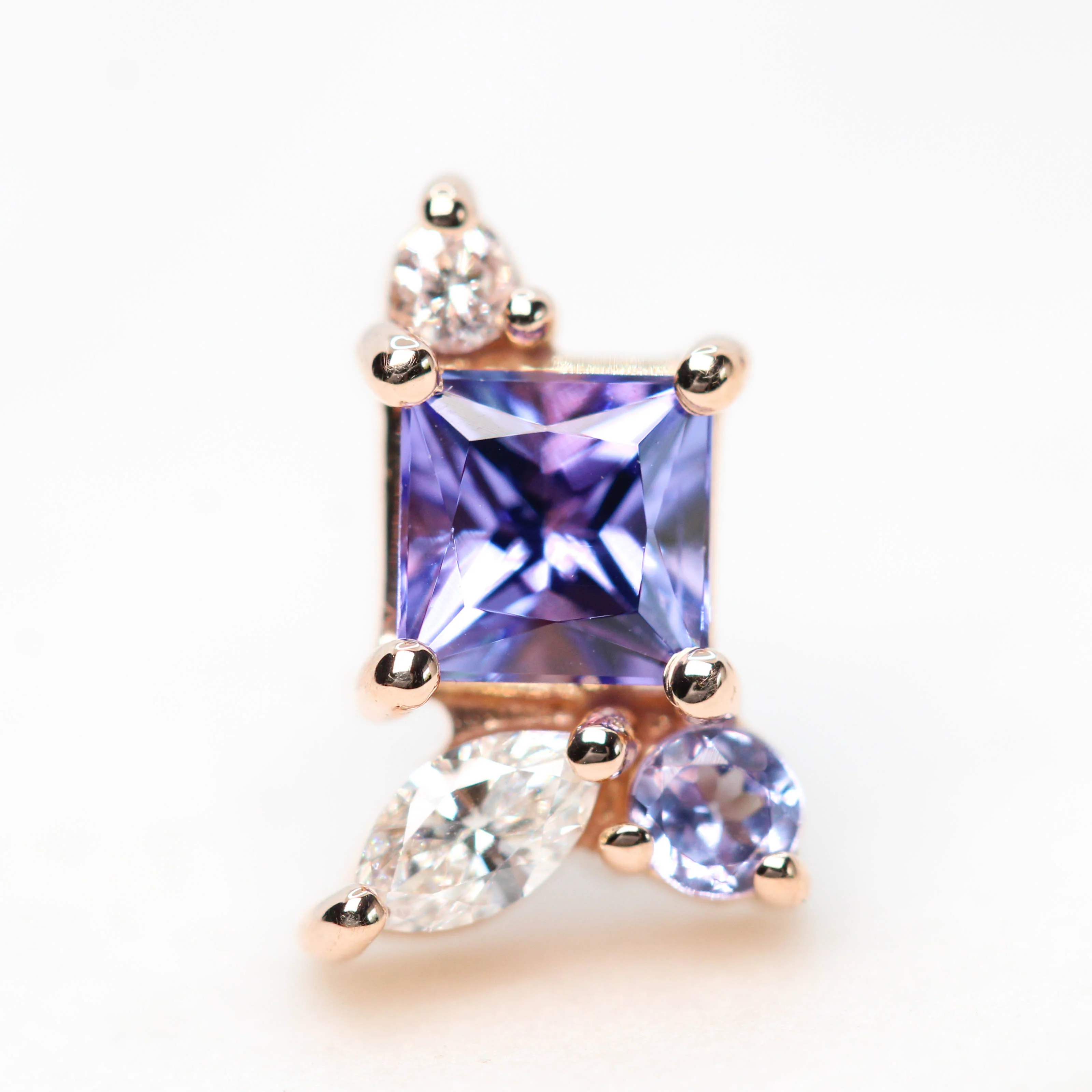 Princess Cut Tanzanite Earrings with Tanzanite & Diamond Accents - Made to Order, Choose Your Gold Tone - Image 5