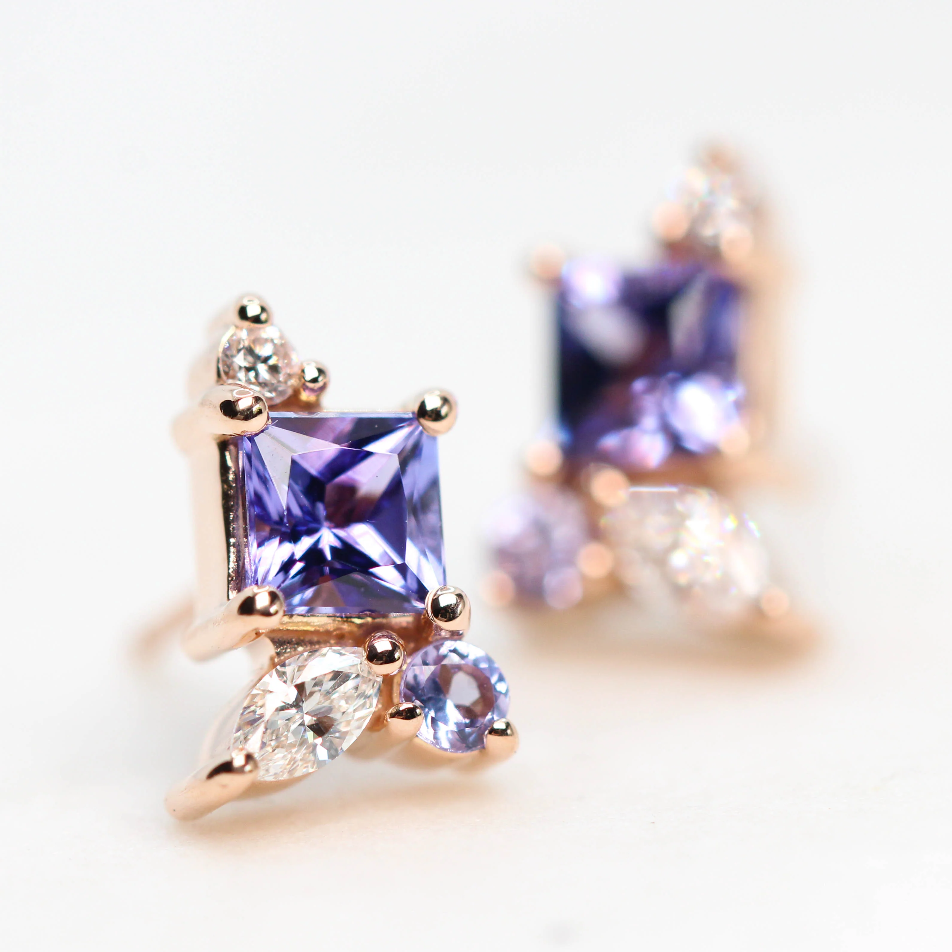 Princess Cut Tanzanite Earrings with Tanzanite & Diamond Accents - Made to Order, Choose Your Gold Tone - Image 9