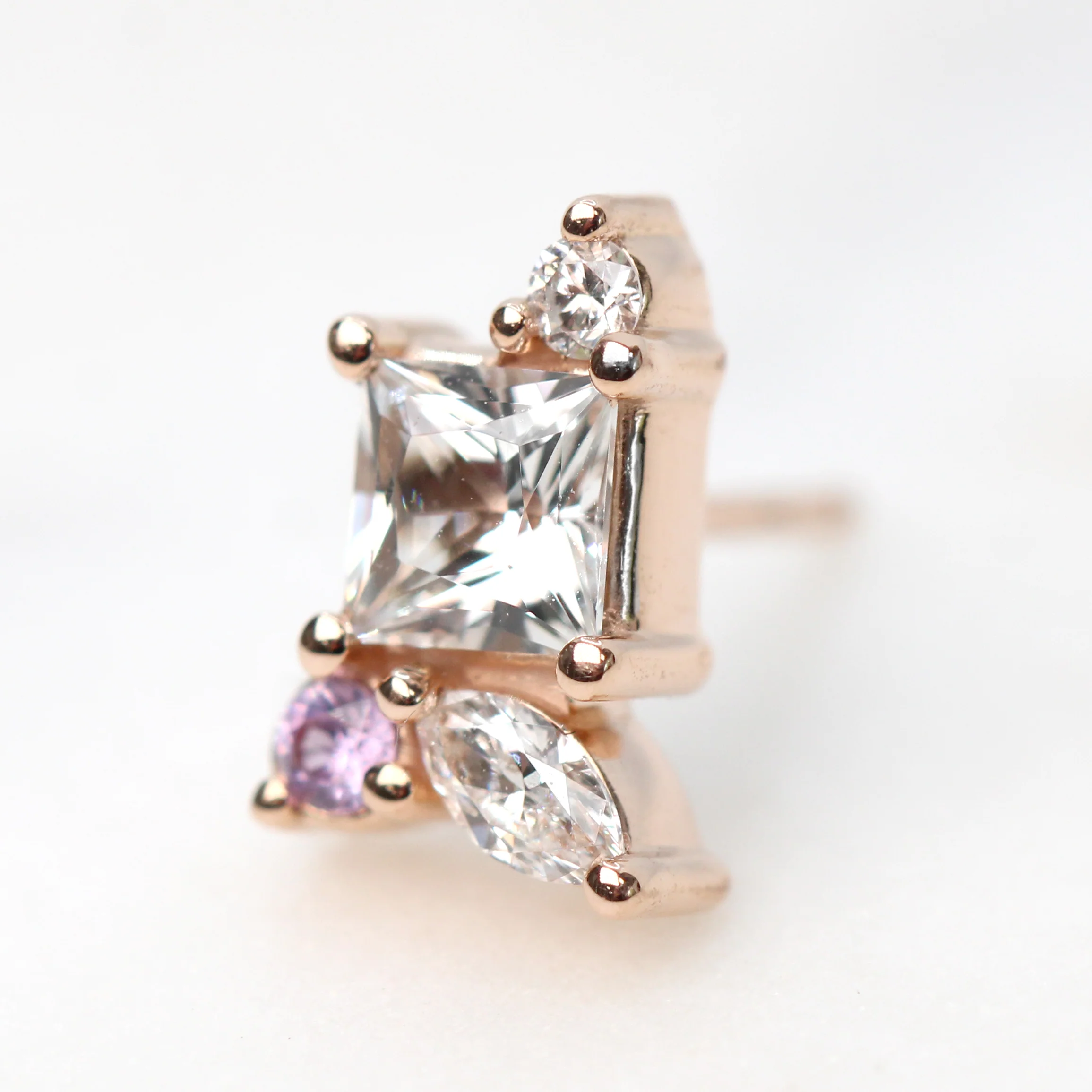 Princess Cut White Sapphire Earrings with Diamond & Light Purple Sapphire Accents - Made to Order, Choose Your Gold Tone - Image 4