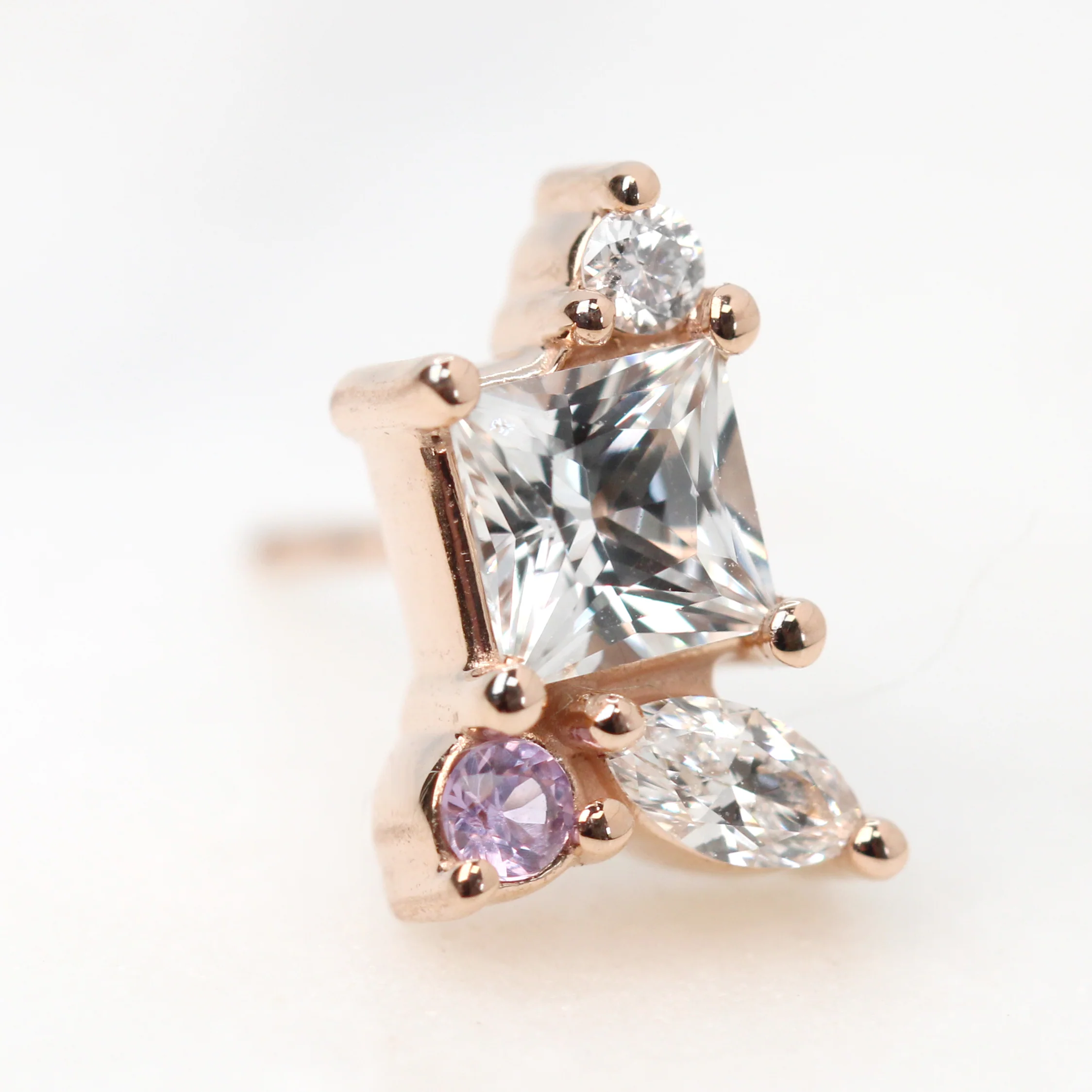 Princess Cut White Sapphire Earrings with Diamond & Light Purple Sapphire Accents - Made to Order, Choose Your Gold Tone - Image 5