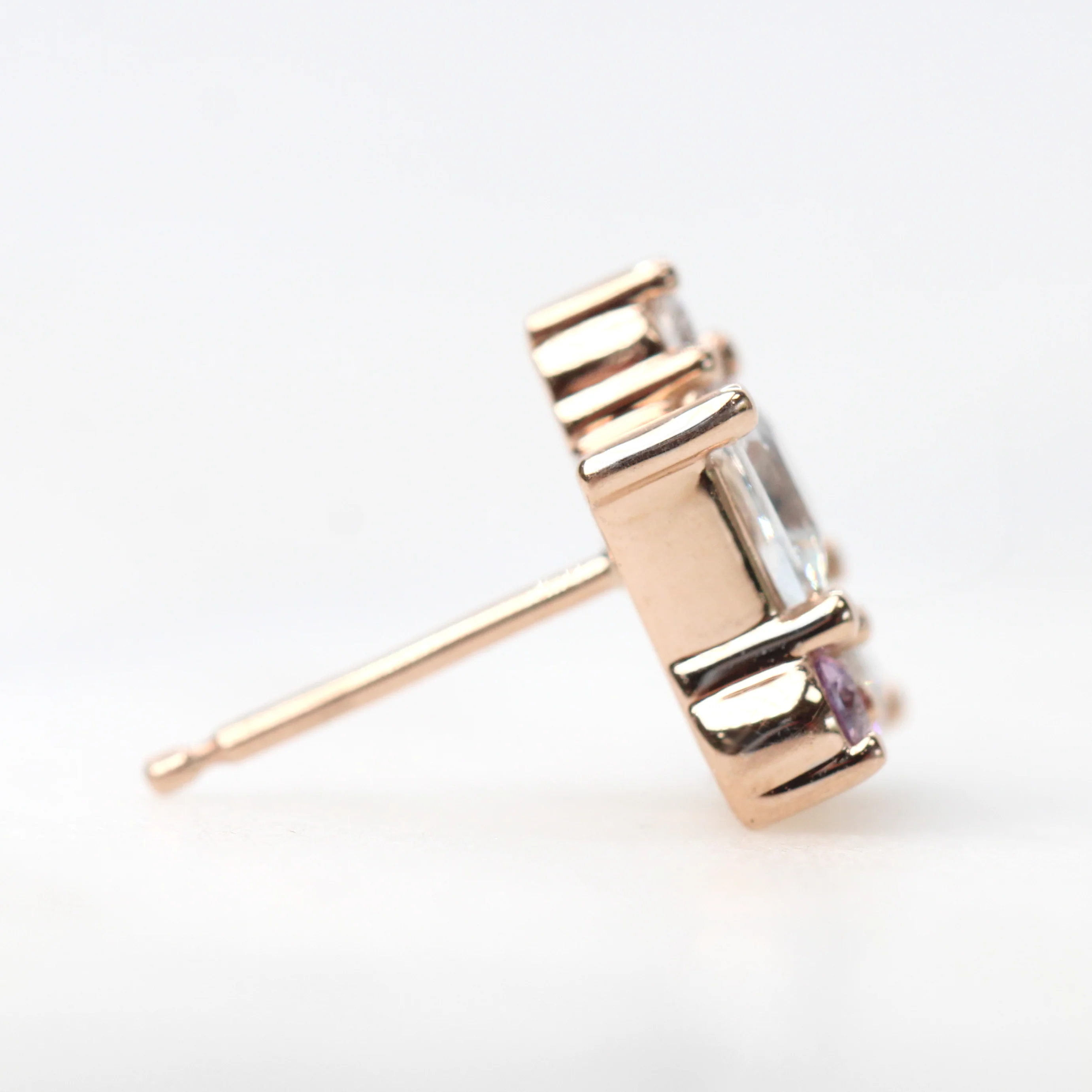 Princess Cut White Sapphire Earrings with Diamond & Light Purple Sapphire Accents - Made to Order, Choose Your Gold Tone - Image 6