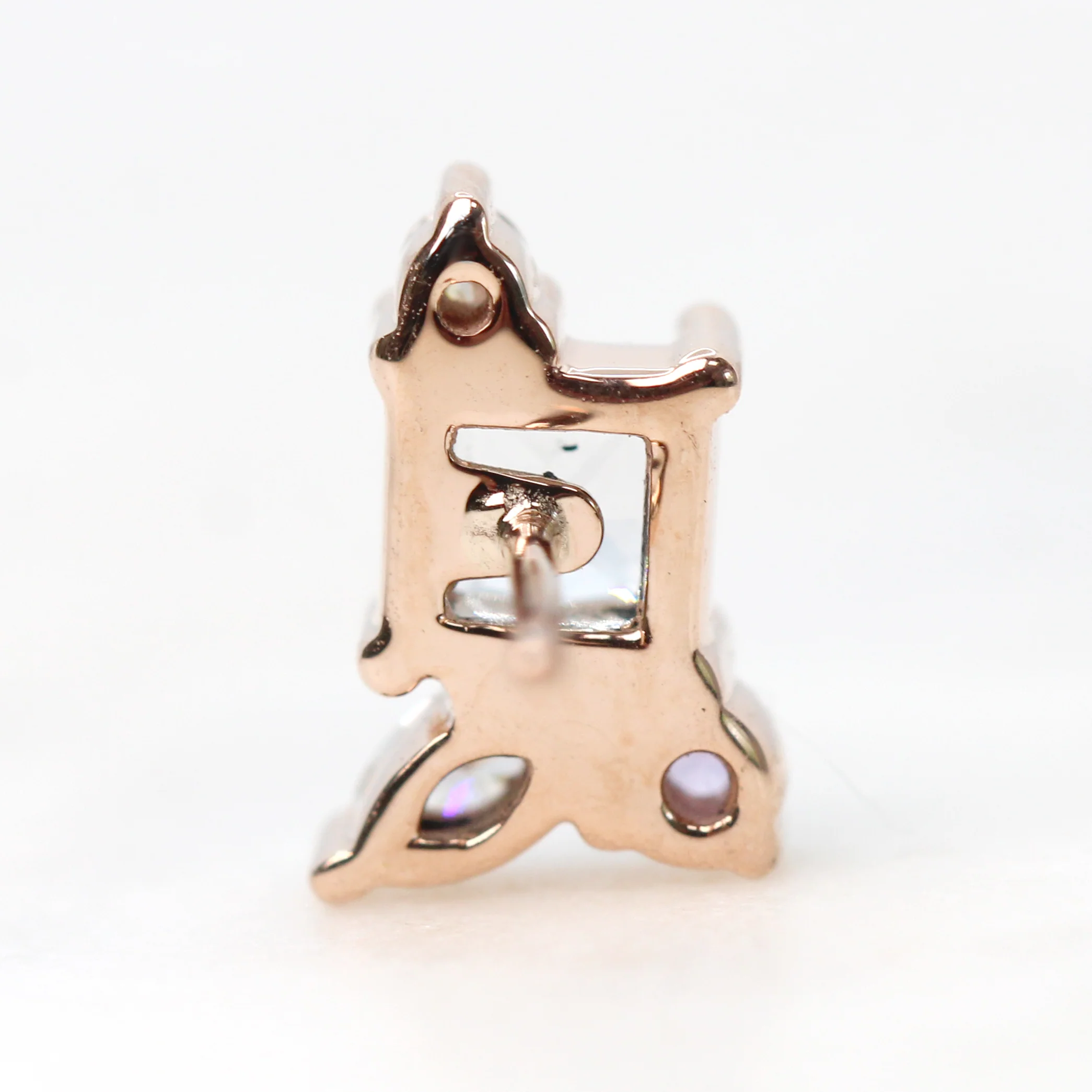 Princess Cut White Sapphire Earrings with Diamond & Light Purple Sapphire Accents - Made to Order, Choose Your Gold Tone - Image 7