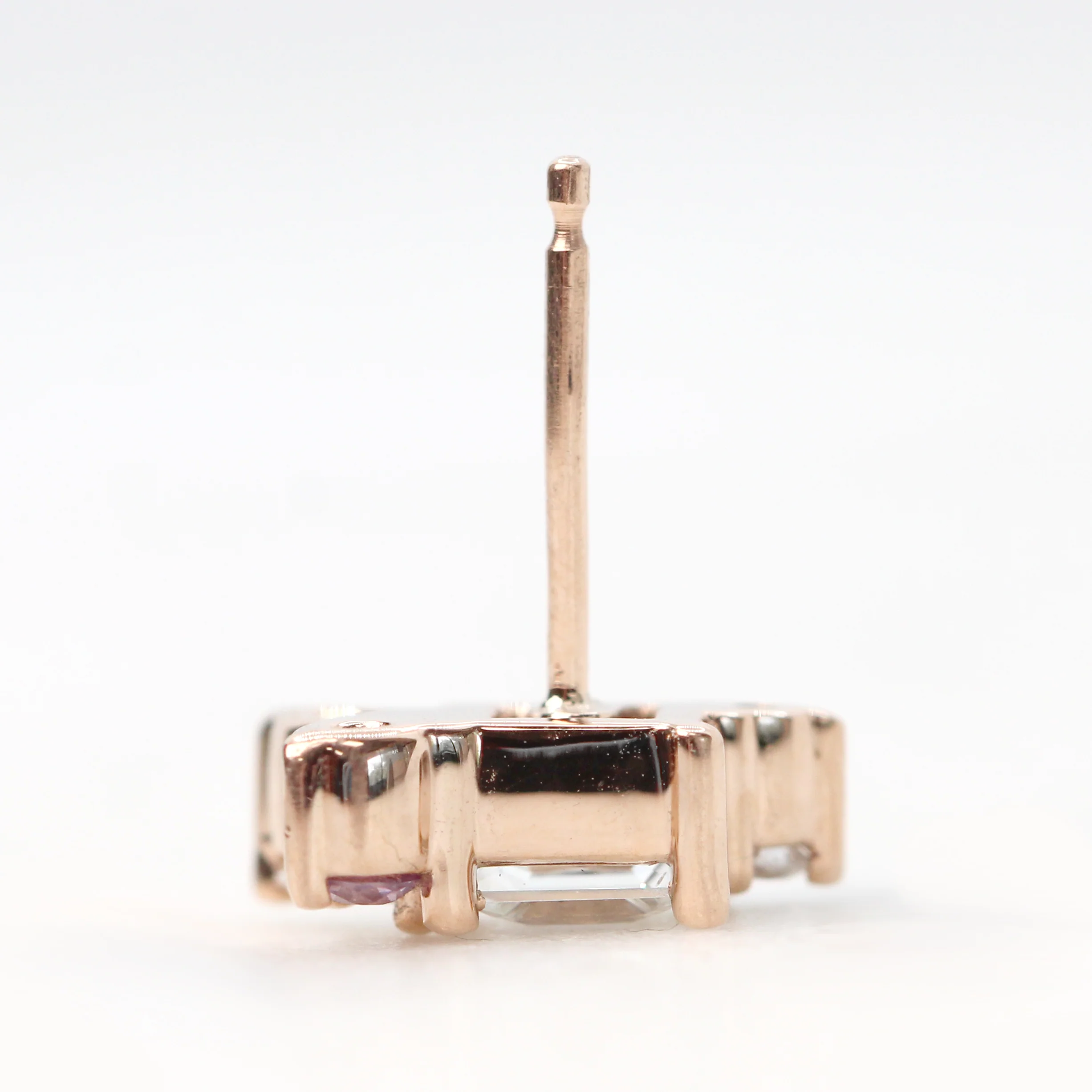 Princess Cut White Sapphire Earrings with Diamond & Light Purple Sapphire Accents - Made to Order, Choose Your Gold Tone - Image 8