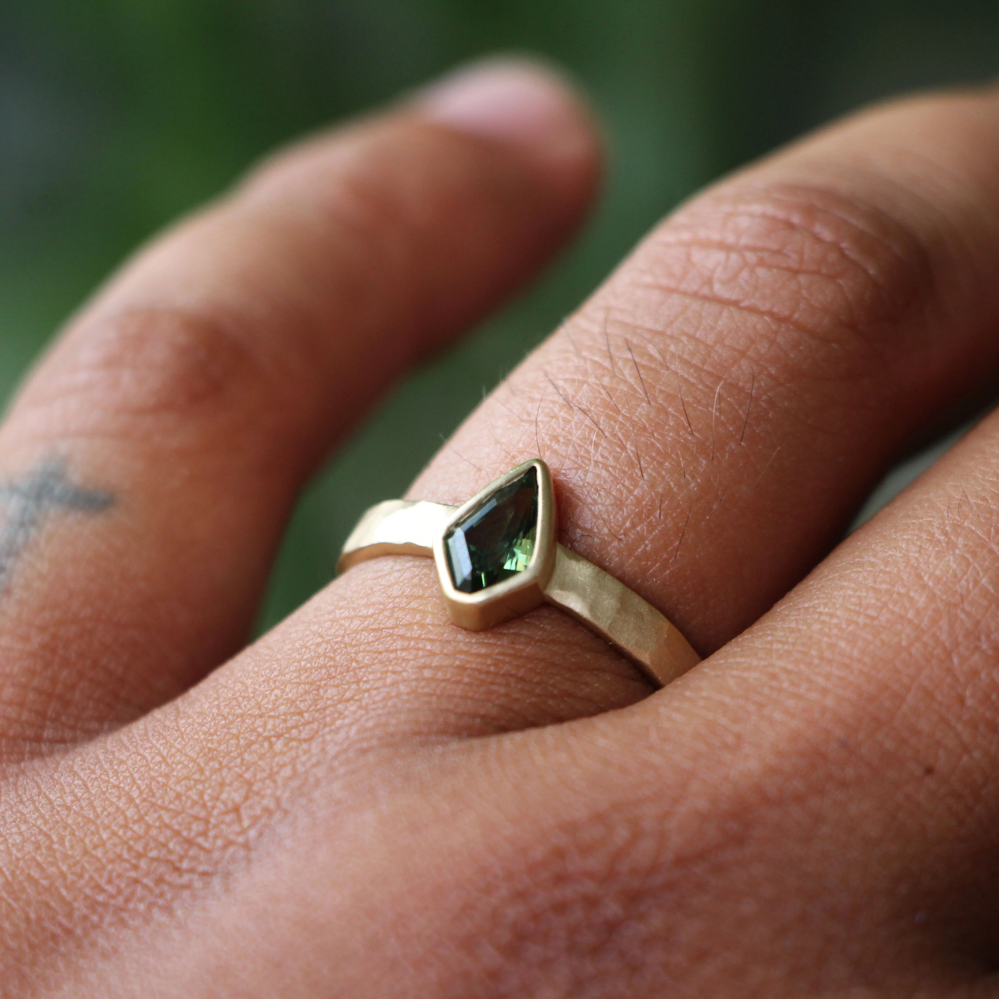 Project: Custom 1 Carat Bezel Set Green Kite Sapphire Ring in 14k - Image 2